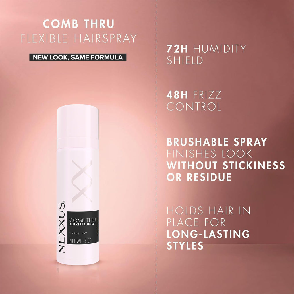 Nexxus Comb Thru Flexible Hold Hairspray – 8-Pack Travel Size, Rose Fragrance, 72-Hour Humidity Shield