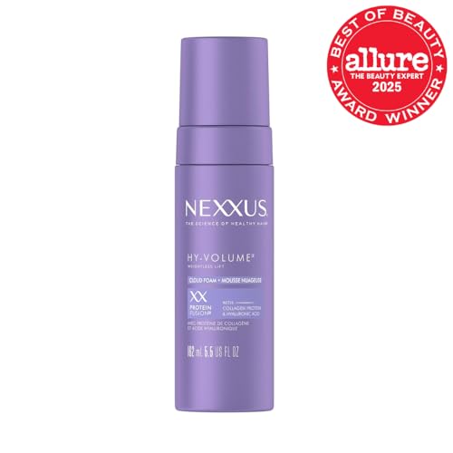 Nexxus HY-VOLUME Cloud Foam - Weightless Lift for Flat Hair, 48h Volume, Collagen + Hyaluronic Acid, 5.5 fl oz