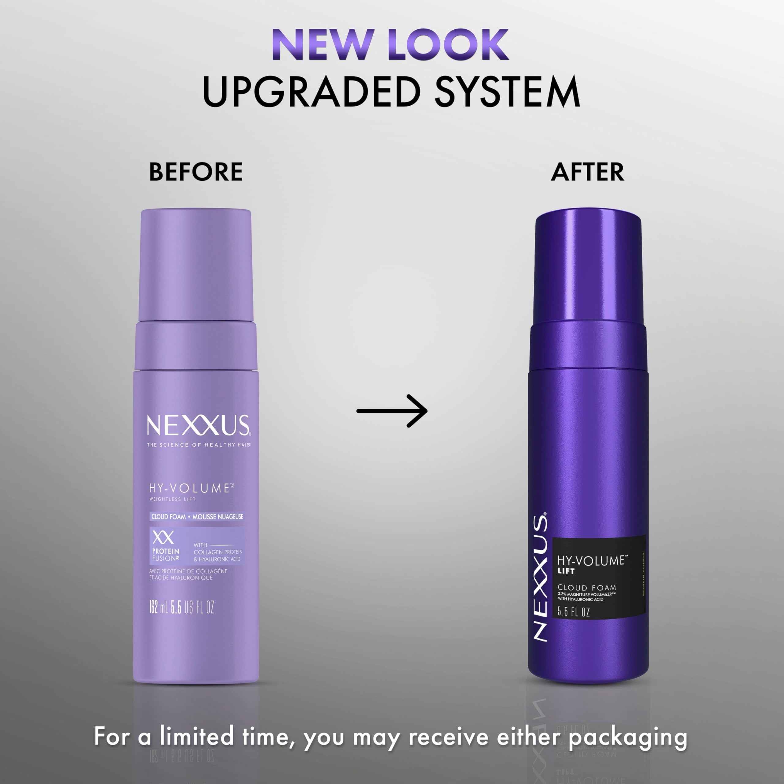 Nexxus HY-VOLUME Cloud Foam - Weightless Lift for Flat Hair, 48h Volume, Collagen + Hyaluronic Acid, 5.5 fl oz