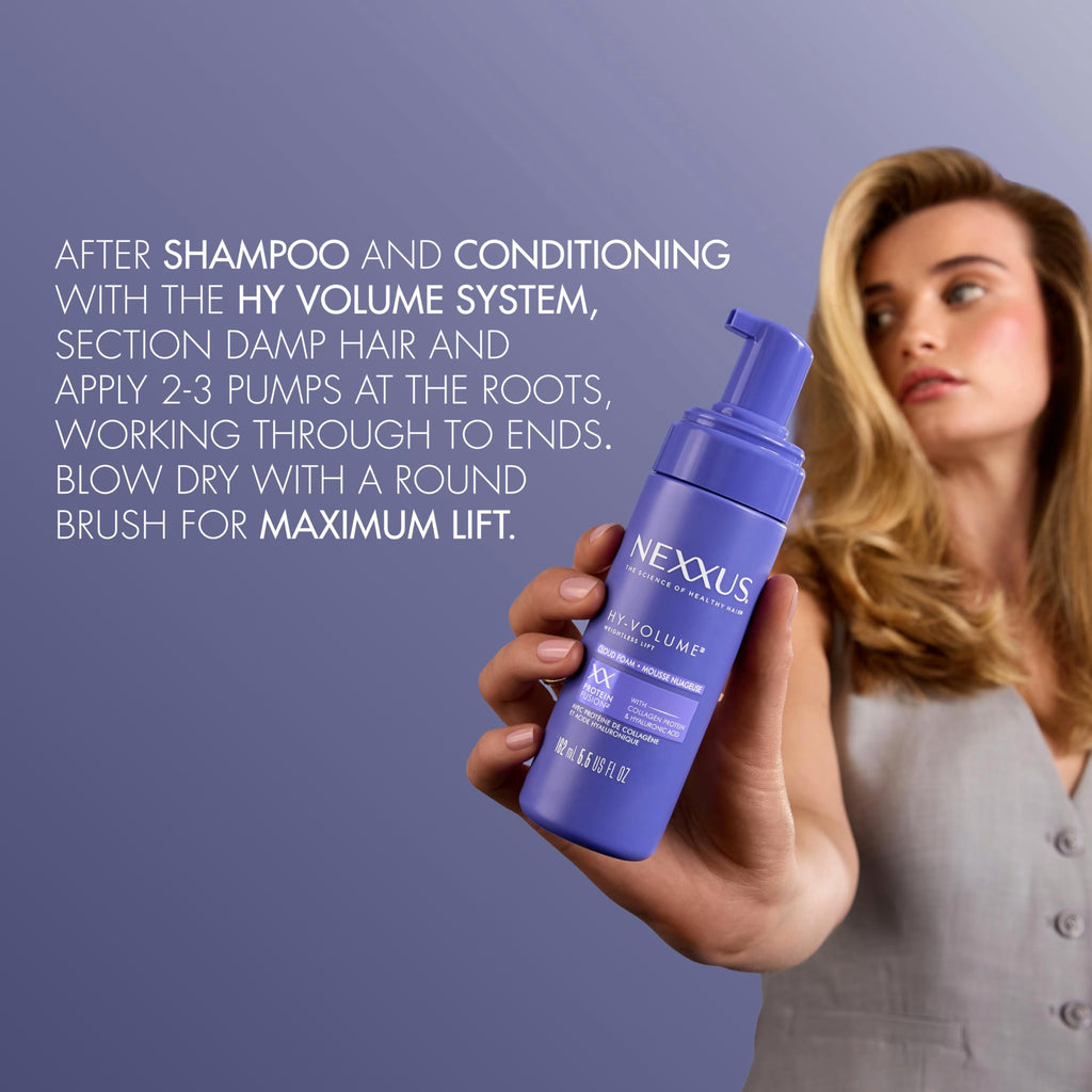 Nexxus HY-VOLUME Cloud Foam - Weightless Lift for Flat Hair, 48h Volume, Collagen + Hyaluronic Acid, 5.5 fl oz
