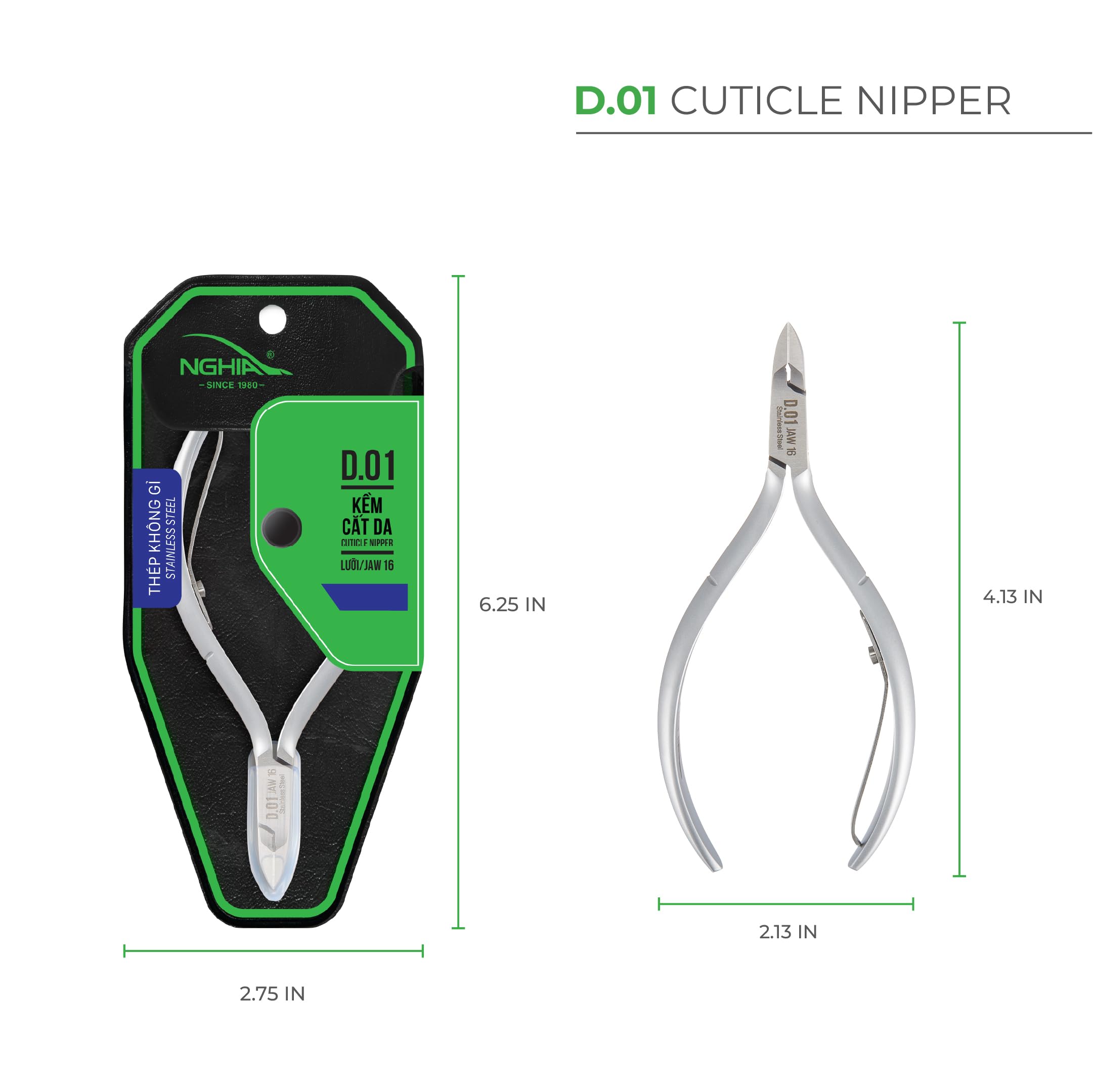 NGHIA Cuticle Nipper D-01 - Stainless Steel, Ergonomic Nail Care Tool
