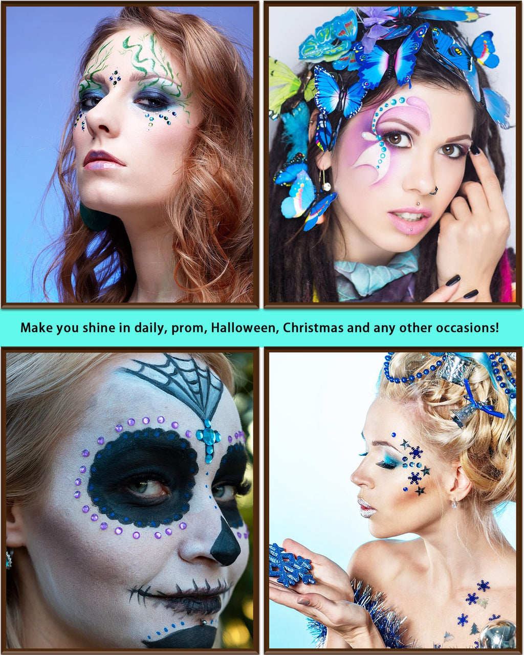 NIACONN 1760 Lake Blue Hair Jewels & Face Gems – Self-Adhesive Rhinestones