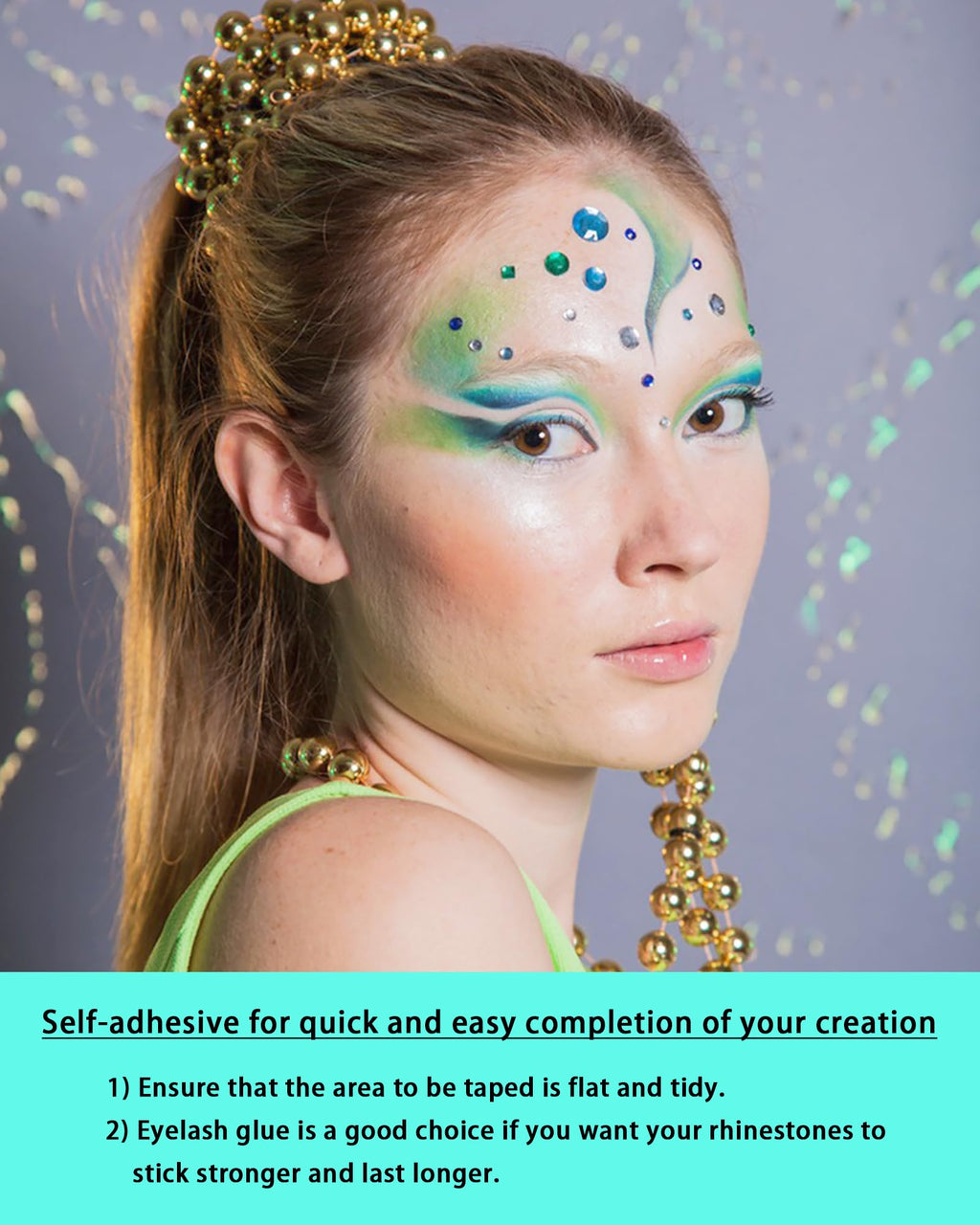NIACONN 1760 Lake Blue Hair Jewels & Face Gems – Self-Adhesive Rhinestones
