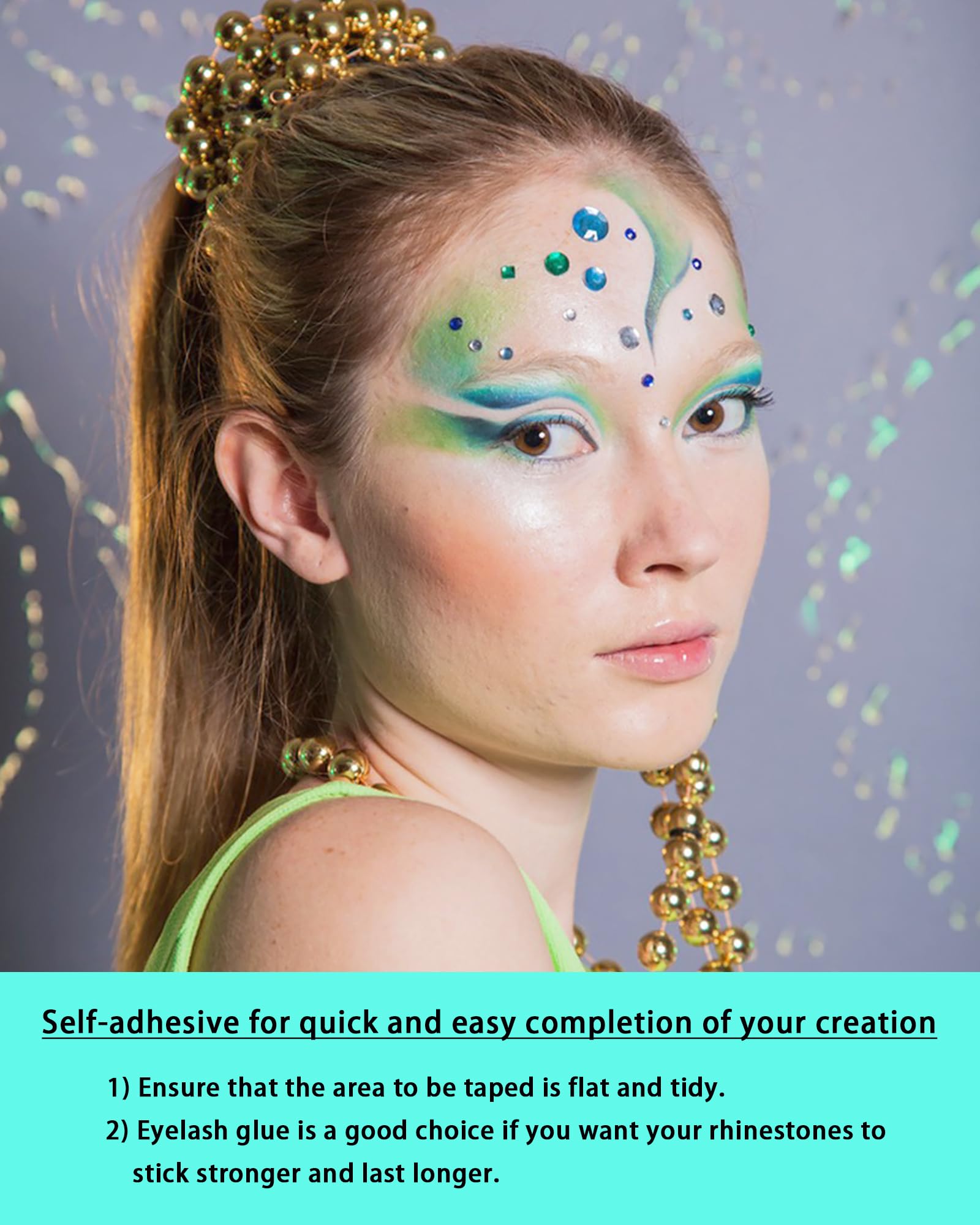NIACONN 1760 Lake Blue Hair Jewels & Face Gems – Self-Adhesive Rhinestones