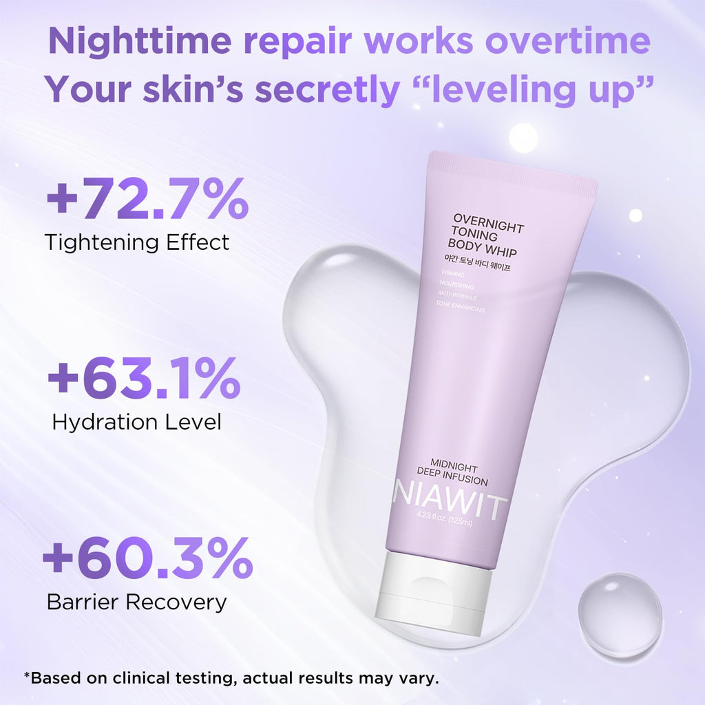 NIAWIT Overnight Toning Body Whip – Clinically Tested Night Cream for Firming & Moisturizing Arms, Thighs & Belly | Sleep-Driven Tone Improvement