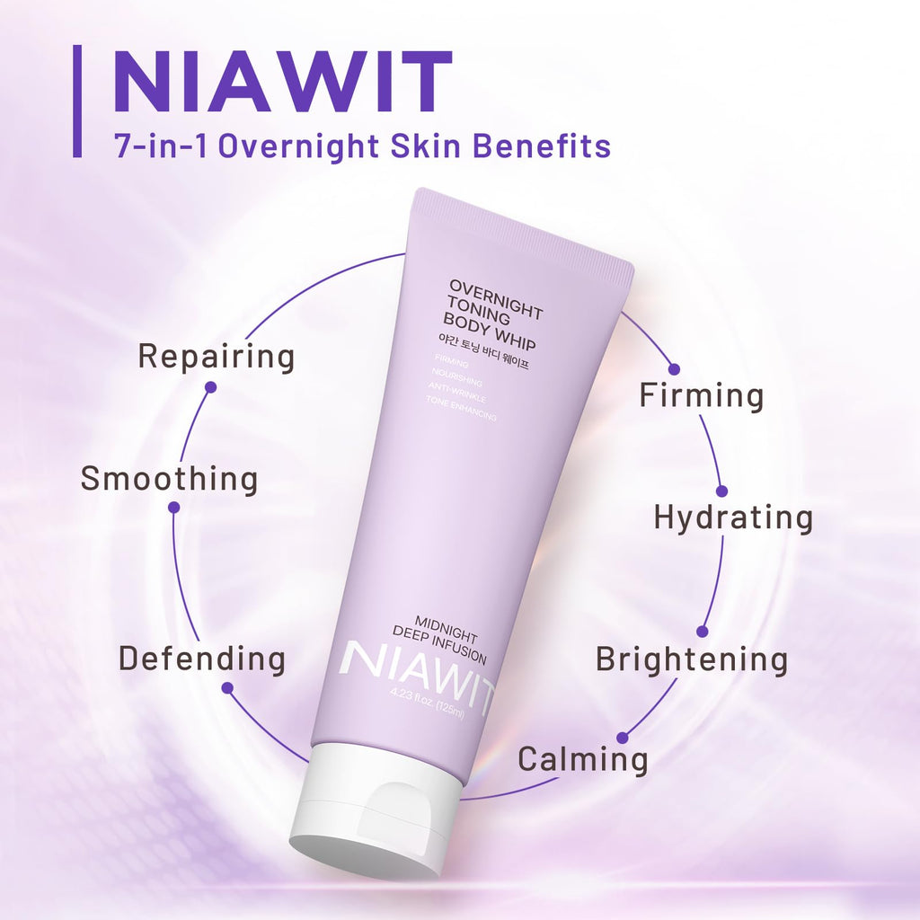NIAWIT Overnight Toning Body Whip – Firming Night Cream for Crepey Skin (Arms, Thighs, Belly) 4.23 oz