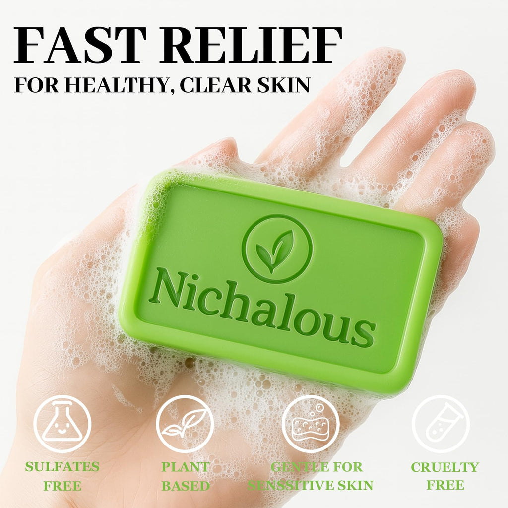 Nichalous 3PCS Tea Tree Soap Bars – Deep Pore Cleansing Foot Soap with Tea Tree Oil, Coconut Oil & Witch Hazel (3.5 oz each)