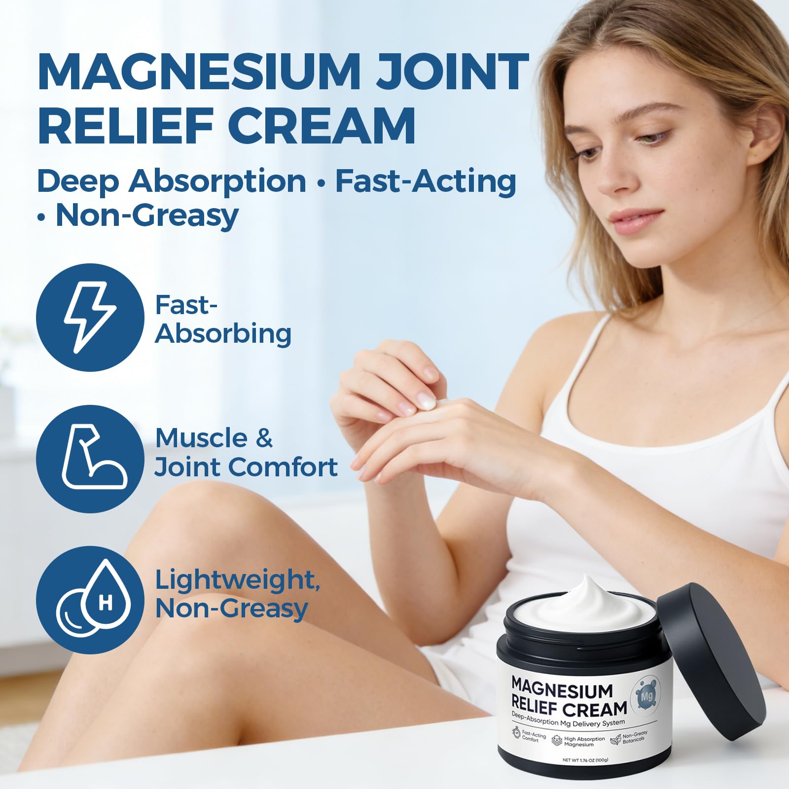 Nichalous Magnesium Joint Relief Cream – Deep Absorption, Fast-Acting, Non-Greasy Lotion (1.76 oz)