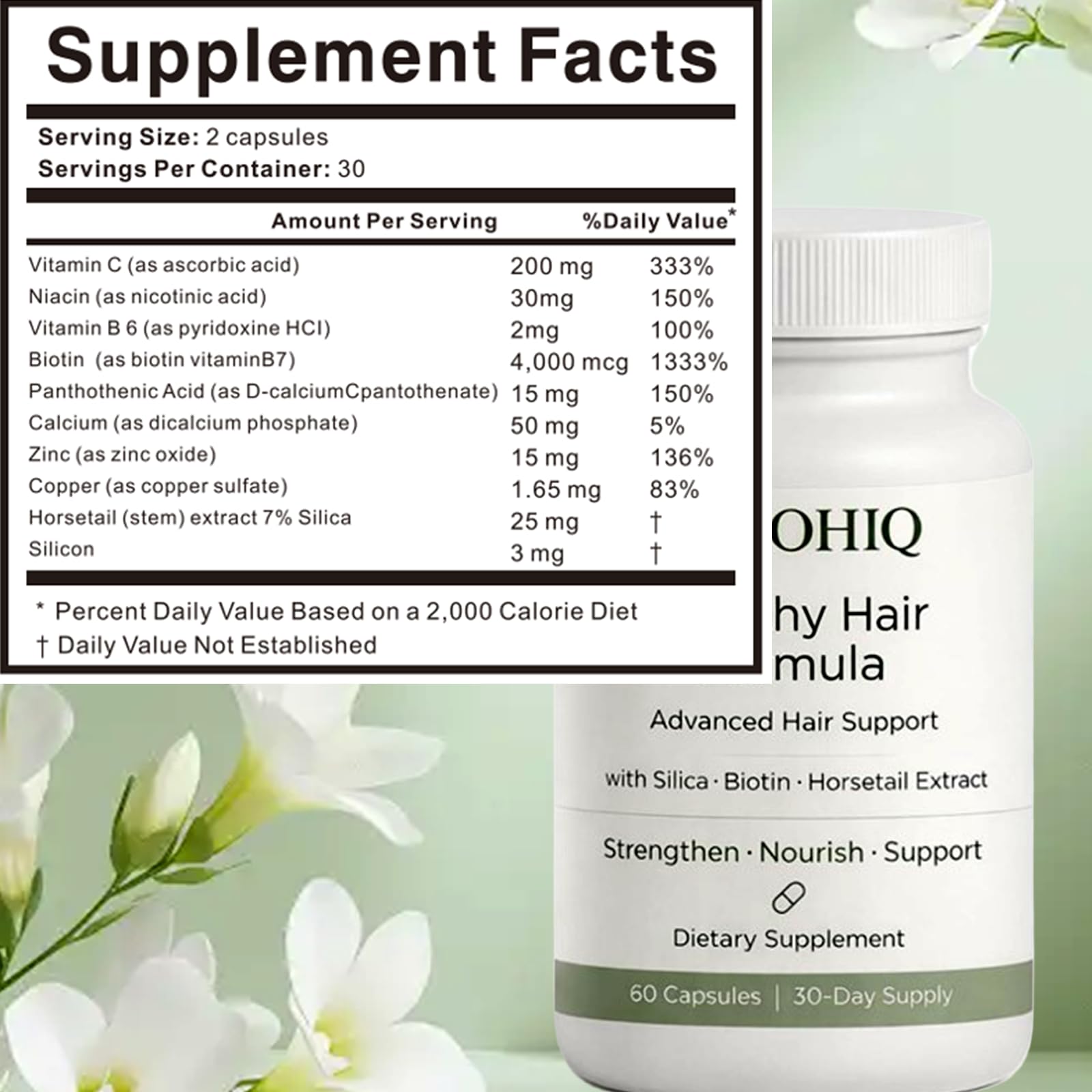 Nichalous Healthy Hair Formula for Women – Silica & Horsetail, 30 Day Supply