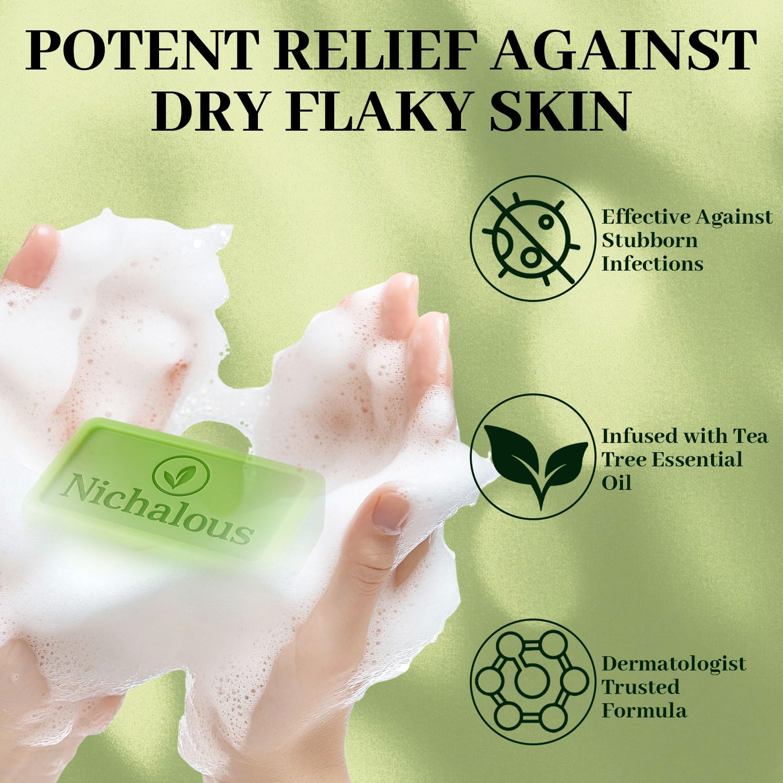 Nichalous 3PCS Tea Tree Soap Bars – Deep Pore Cleansing Foot Soap with Tea Tree Oil, Coconut Oil & Witch Hazel (3.5 oz each)