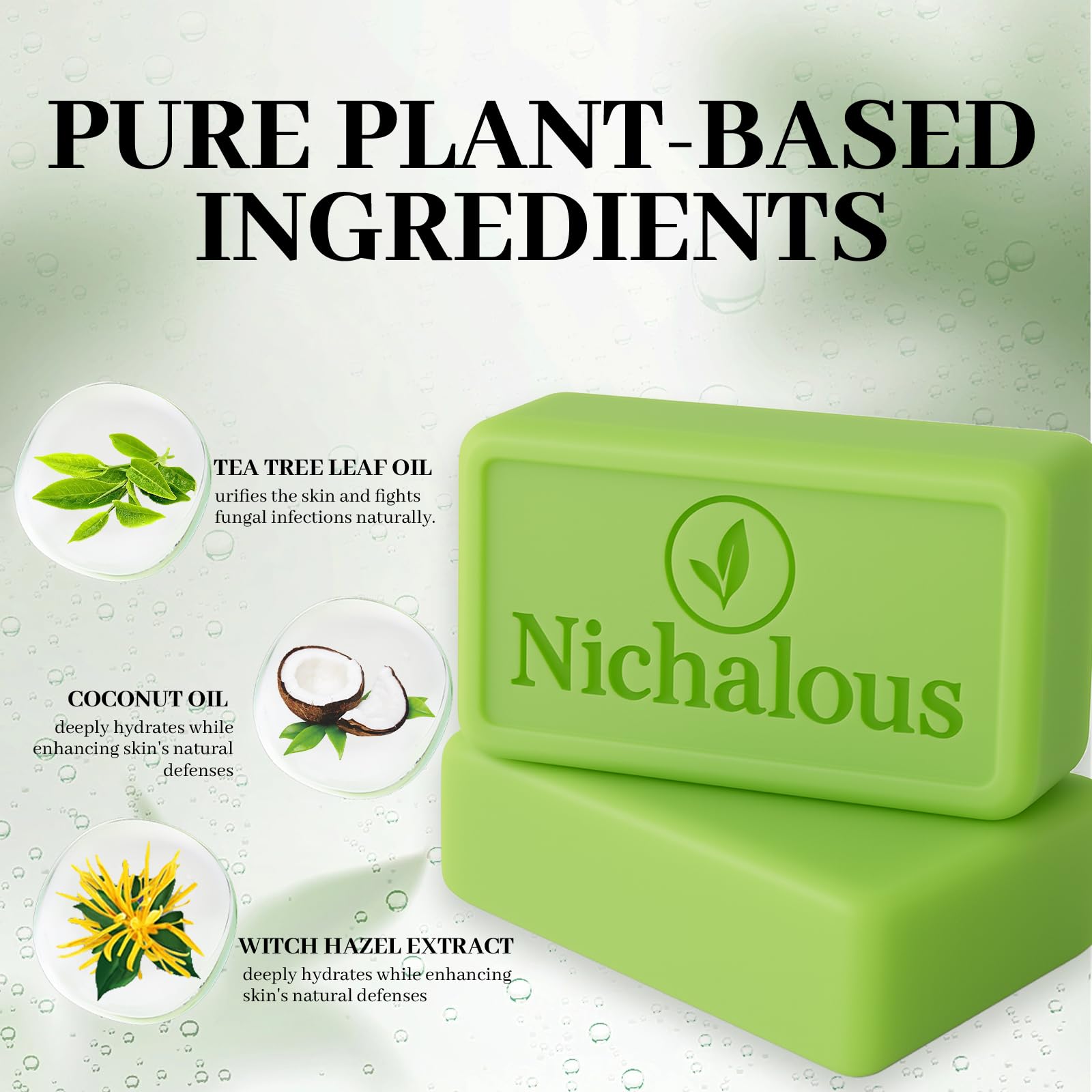 Nichalous 3PCS Tea Tree Soap Bars – Deep Pore Cleansing Foot Soap with Tea Tree Oil, Coconut Oil & Witch Hazel (3.5 oz each)
