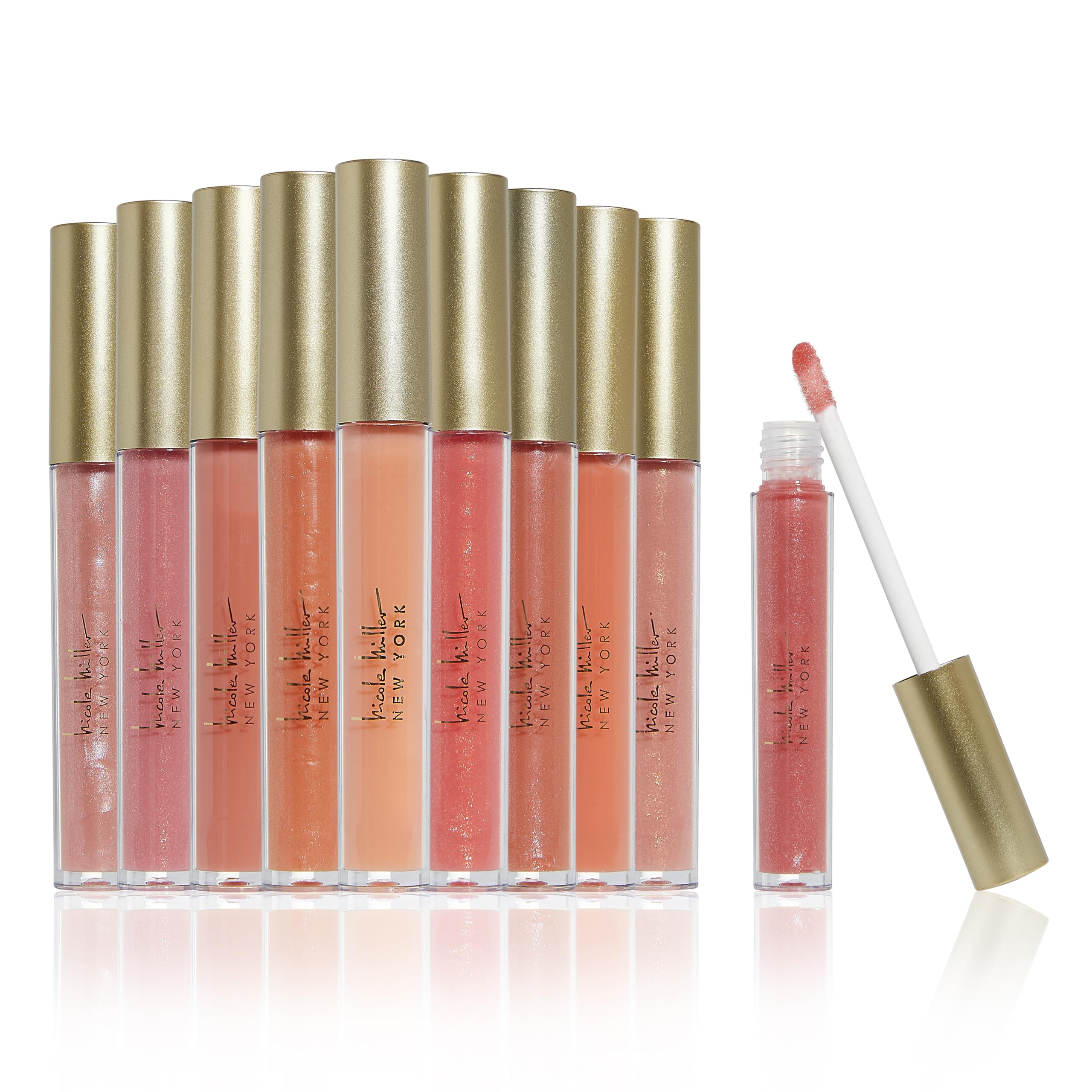 Nicole Miller New York Lip Gloss Collection – 10 Shimmery Shades in Peach Pack