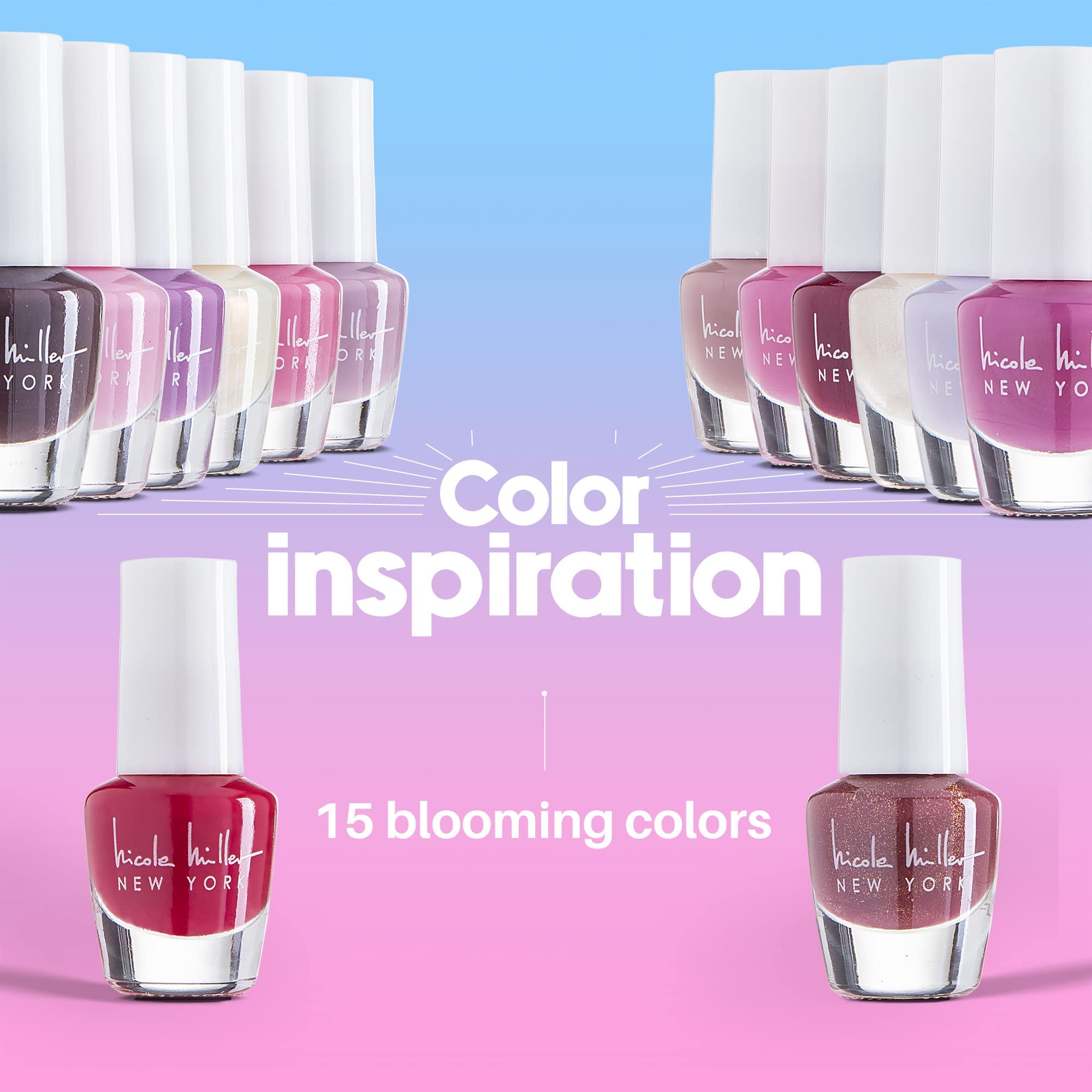 Nicole Miller New York Mini Nail Polish Set – 15-Piece Glossy Color Collection for Nails (Purple Accent)