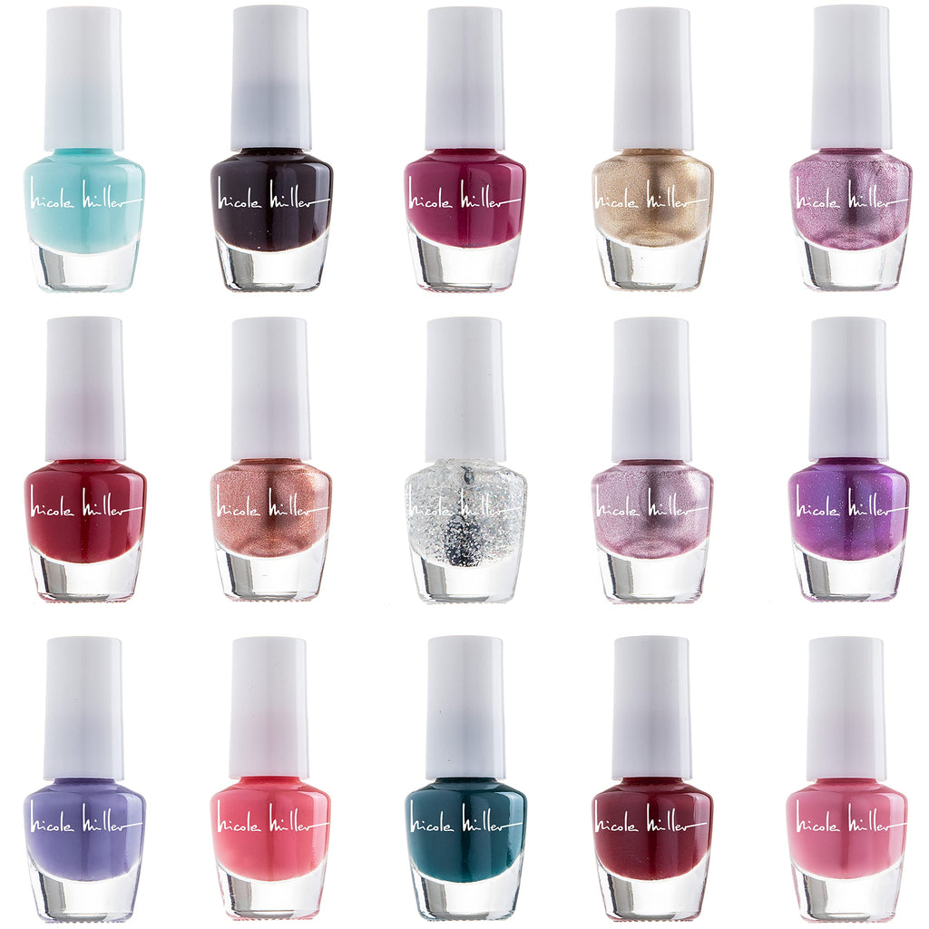 Nicole Miller New York Mini Nail Polish Set – 15-Piece Glossy Nail Colors Collection
