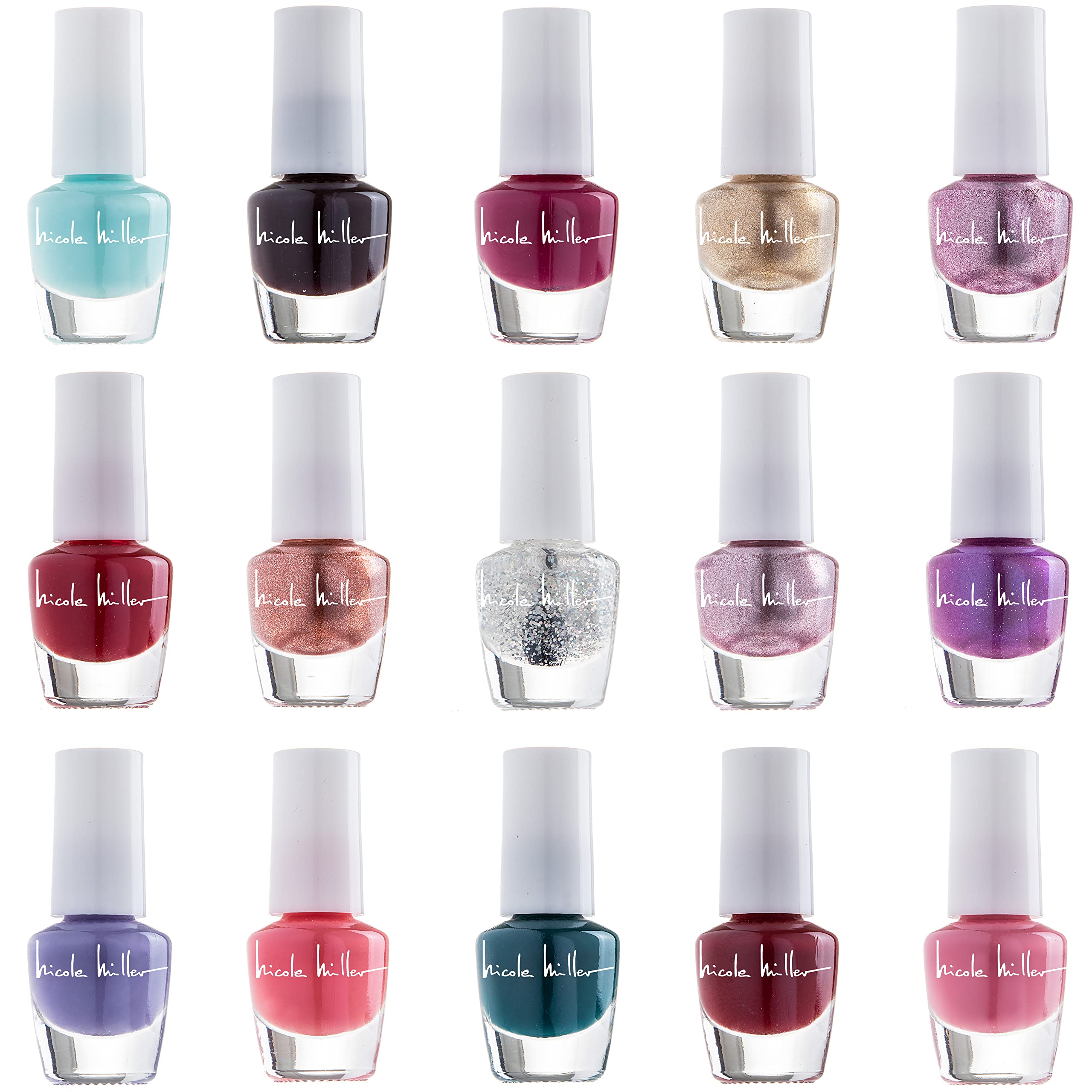Nicole Miller New York Mini Nail Polish Set – 15-Piece Glossy Nail Colors Collection