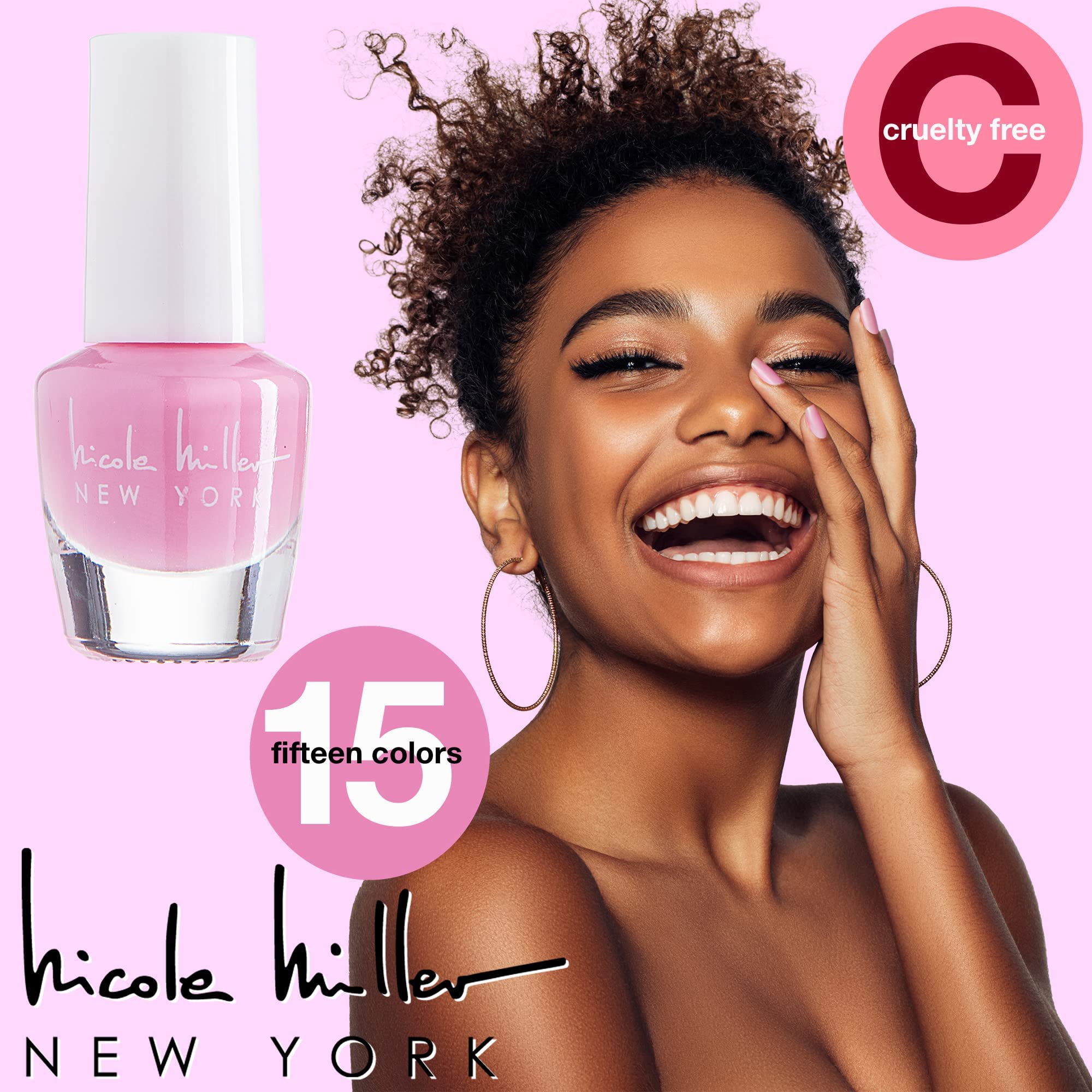Nicole Miller New York Mini Nail Polish Set – 15-Piece Glossy Color Collection for Nails (Purple Accent)