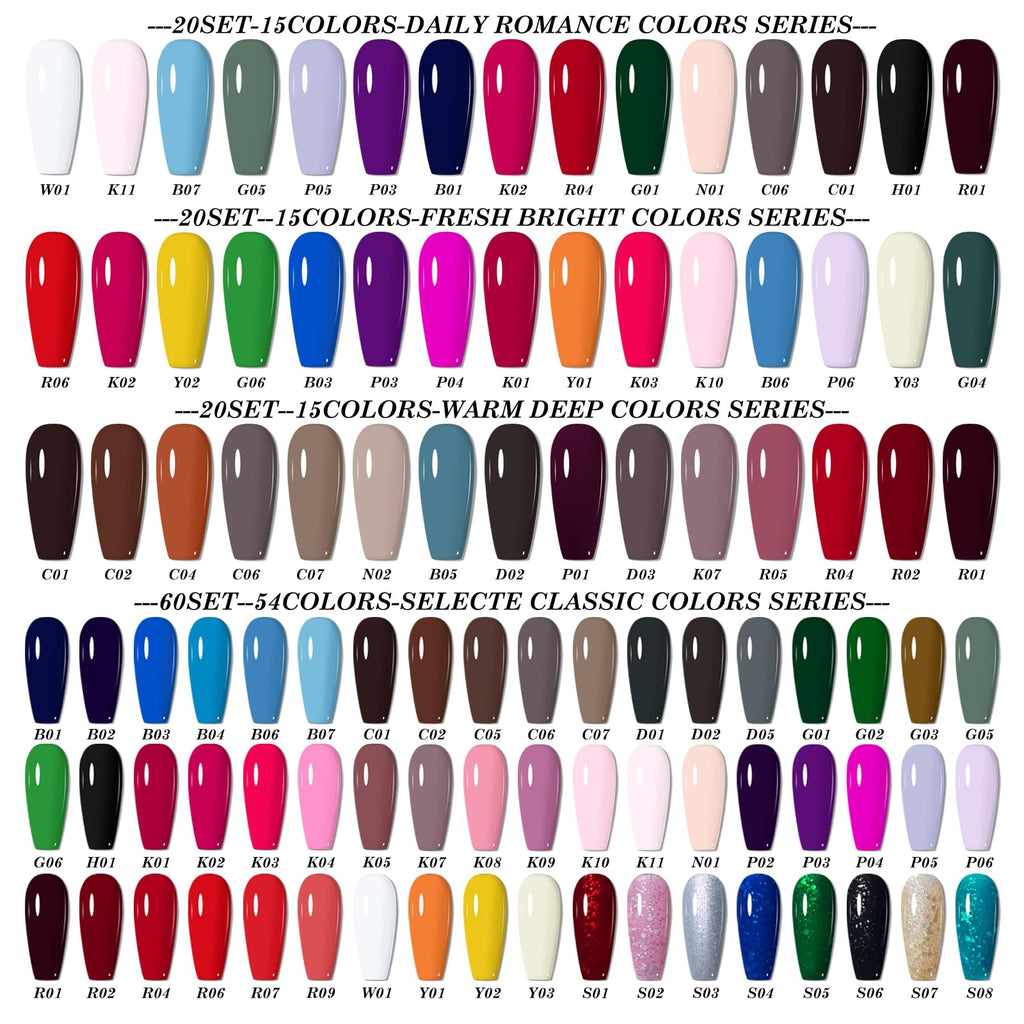 NICYVFV 60 PCS Gel Nail Set – 54 Colors, Glitter Top Coats, Builder Gel, Base Coat, Glossy & Matte Finish