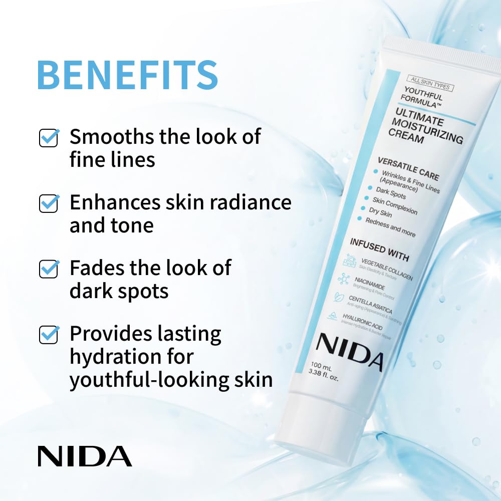 NIDA Youthful Formula Ultimate Moisturizing Cream – Centella, Hyaluronic Acid, Niacinamide, Collagen