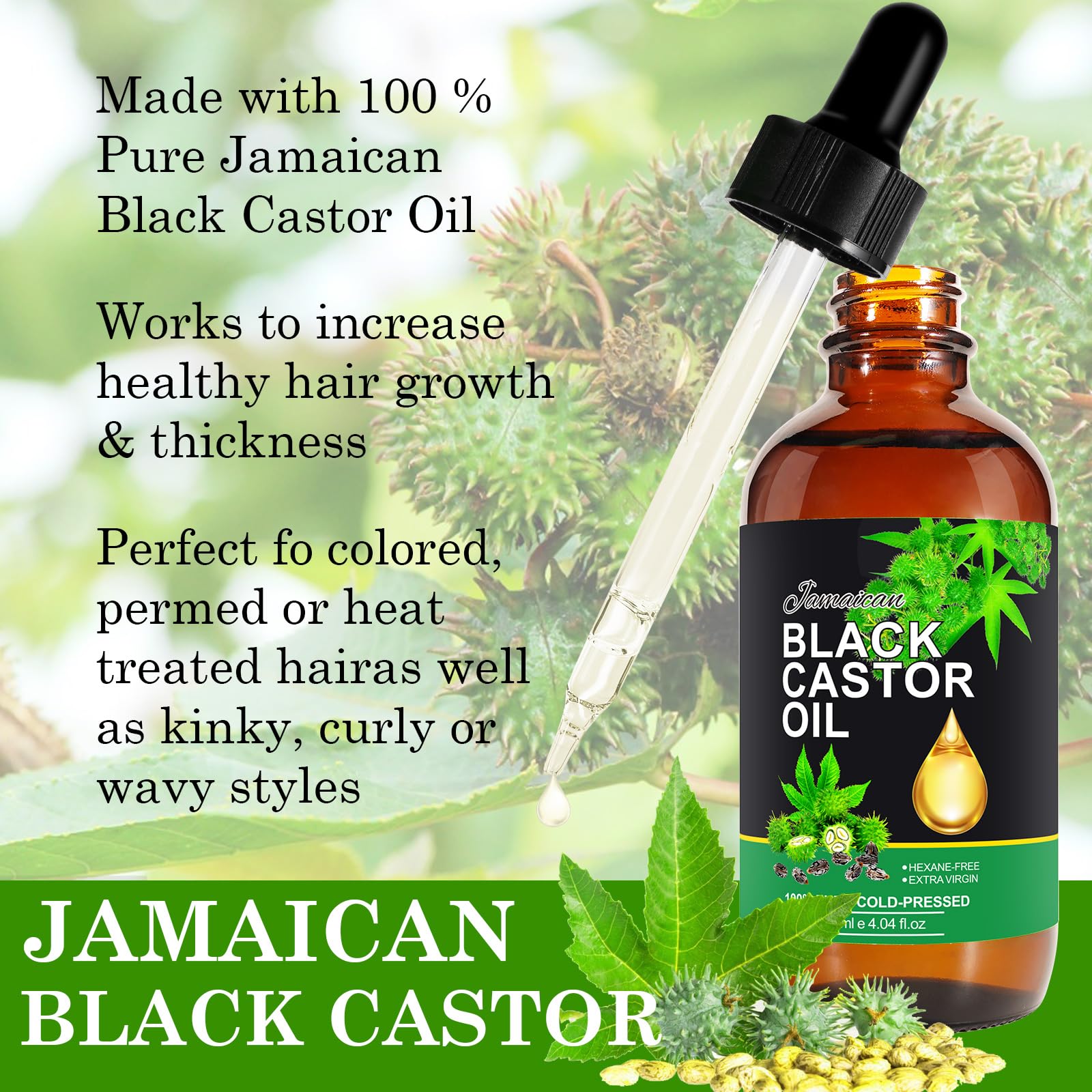 NIFEISHI Jamaican Black Castor Oil Organic Cold-Pressed, 4.04 fl oz – Multi-Purpose Hair & Skin Oil