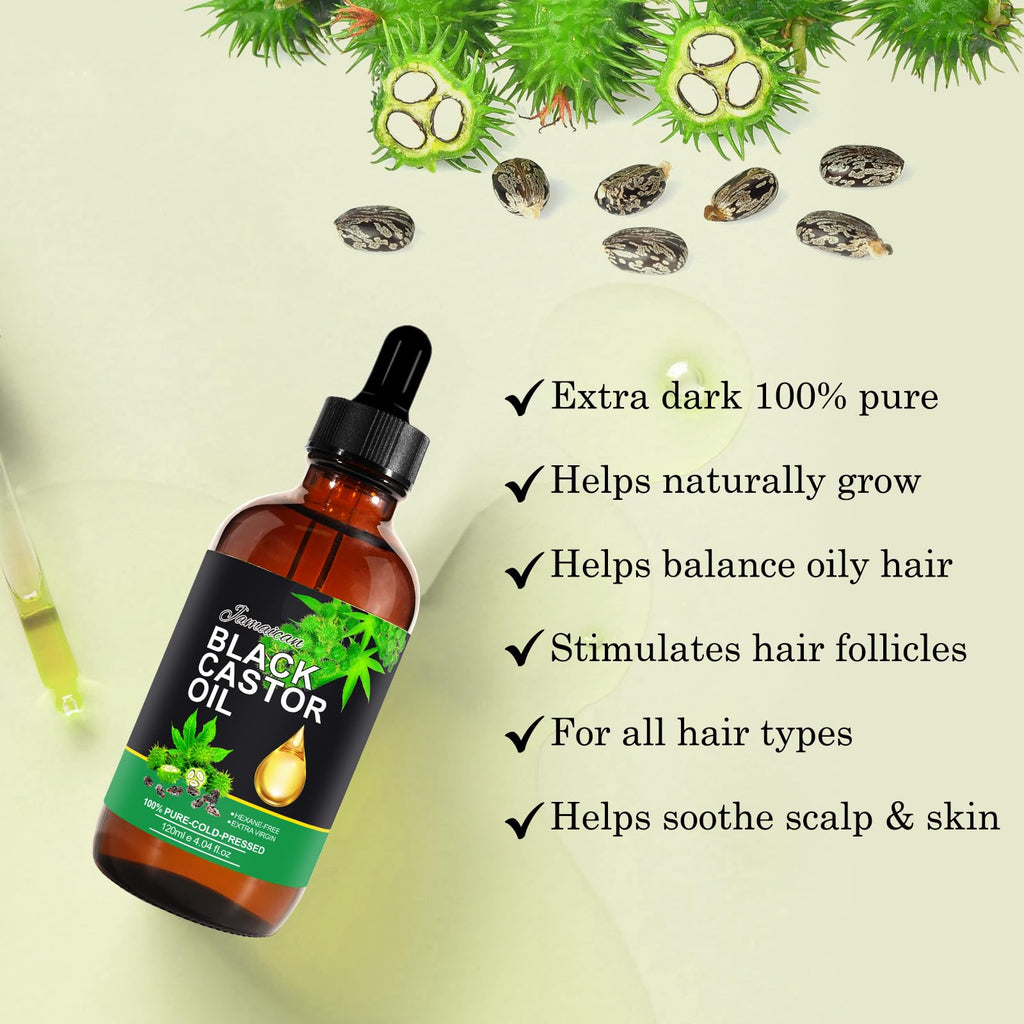 NIFEISHI Jamaican Black Castor Oil Organic Cold-Pressed, 4.04 fl oz – Multi-Purpose Hair & Skin Oil