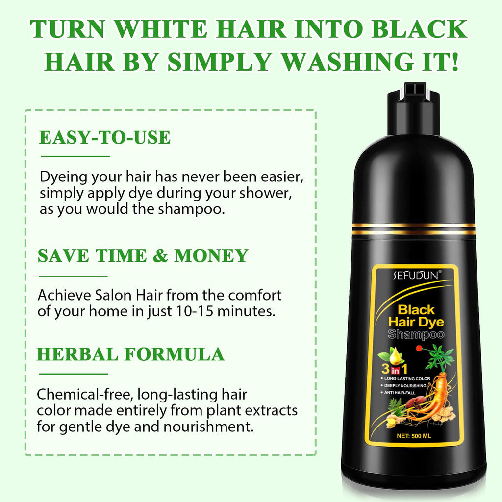 NIFEISHI 3-in-1 Black Hair Dye Shampoo – Natural Herbal Gray Coverage (500ml)