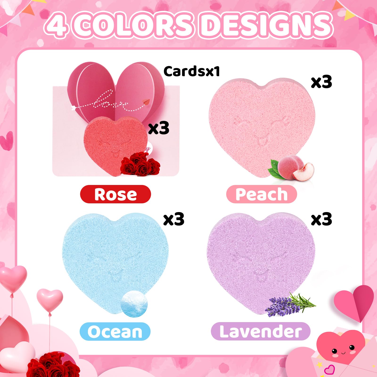 NIGOWAYS Valentine's Day Bath Bombs 12pc Heart Gift Set with Cards