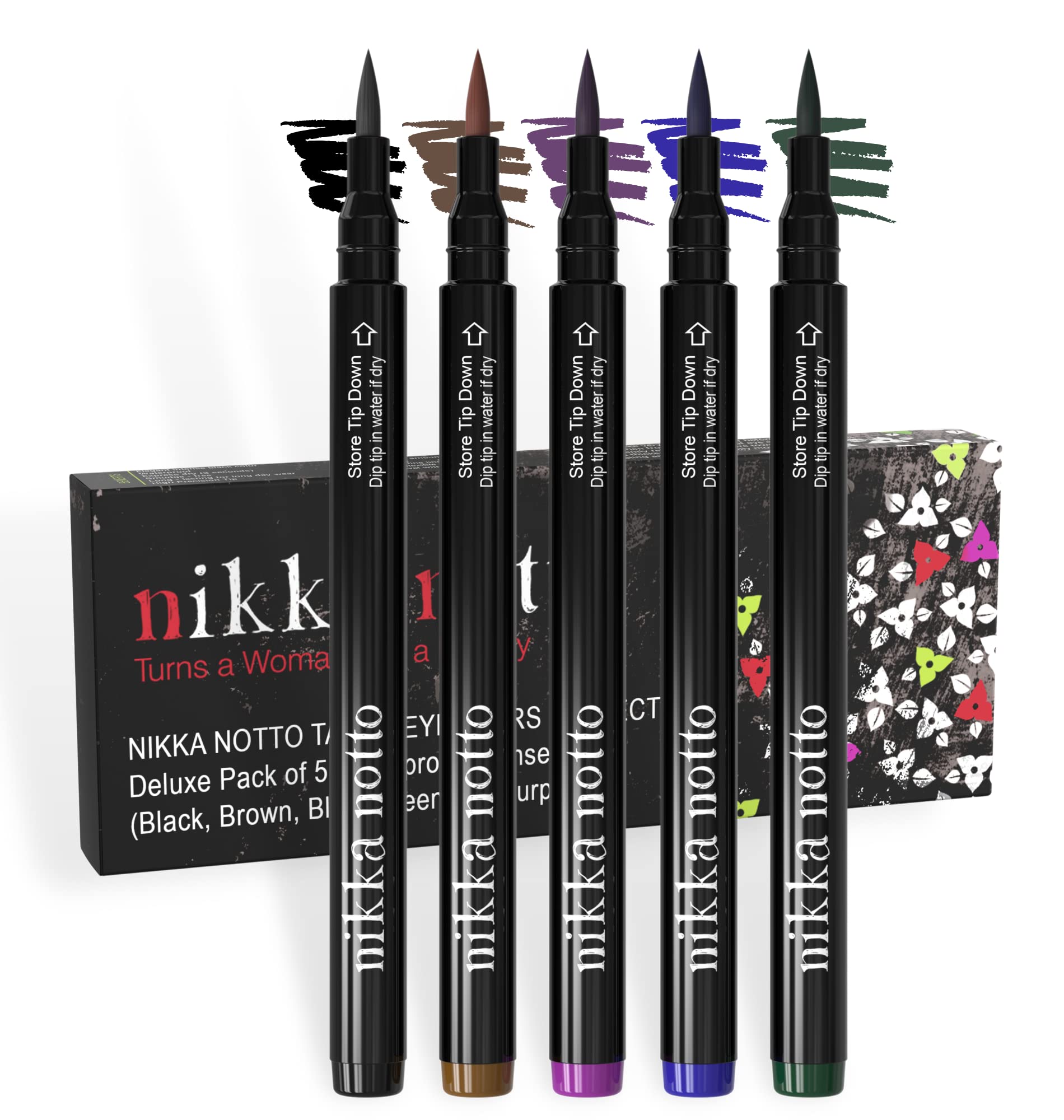 Nikka Notto Waterproof Liquid Eyeliner Set – 5 Intense Satin Colors