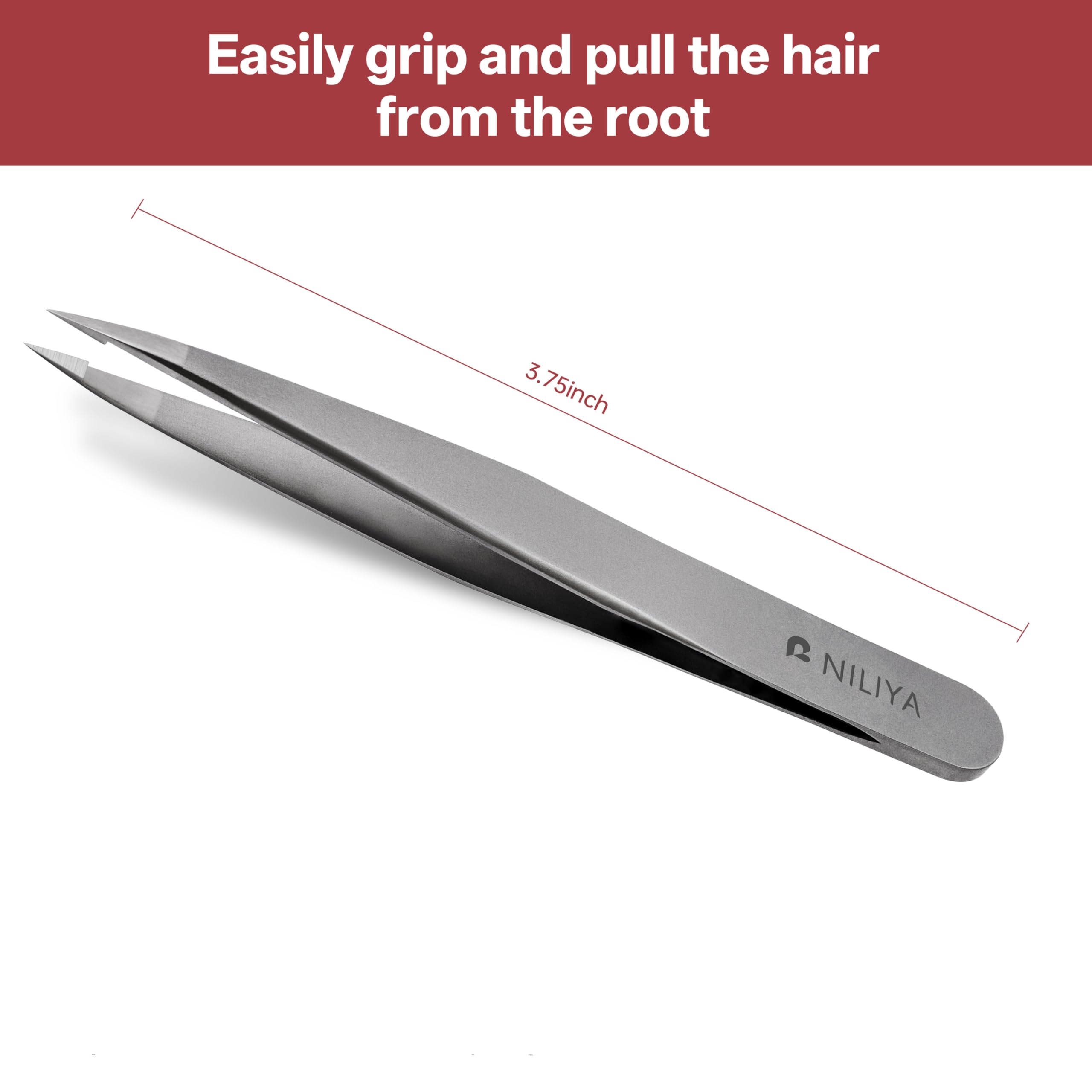 NILIYA Pointed Tweezers – Fine Point Eyebrow Tweezers with Travel Case