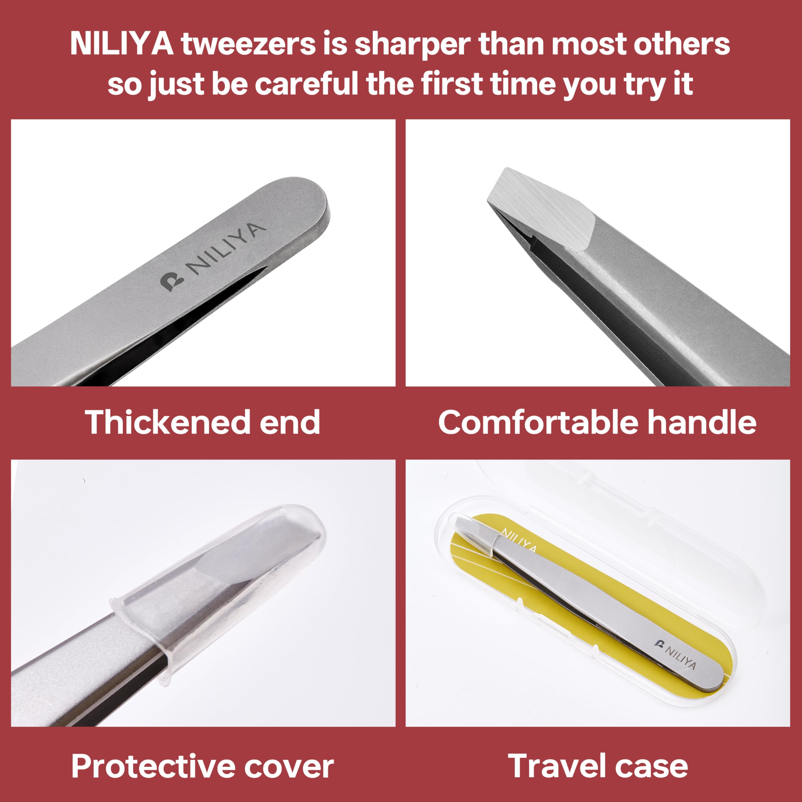 NILIYA Eyebrow Tweezers for Women – Ultra-Fine 0.15mm Slanted Tip, Ergonomic Design