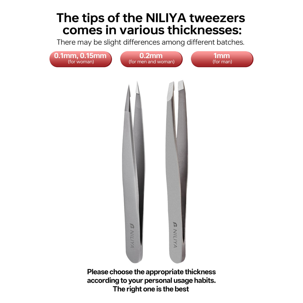NILIYA Pointed Tweezers – Fine Point Eyebrow Tweezers with Travel Case
