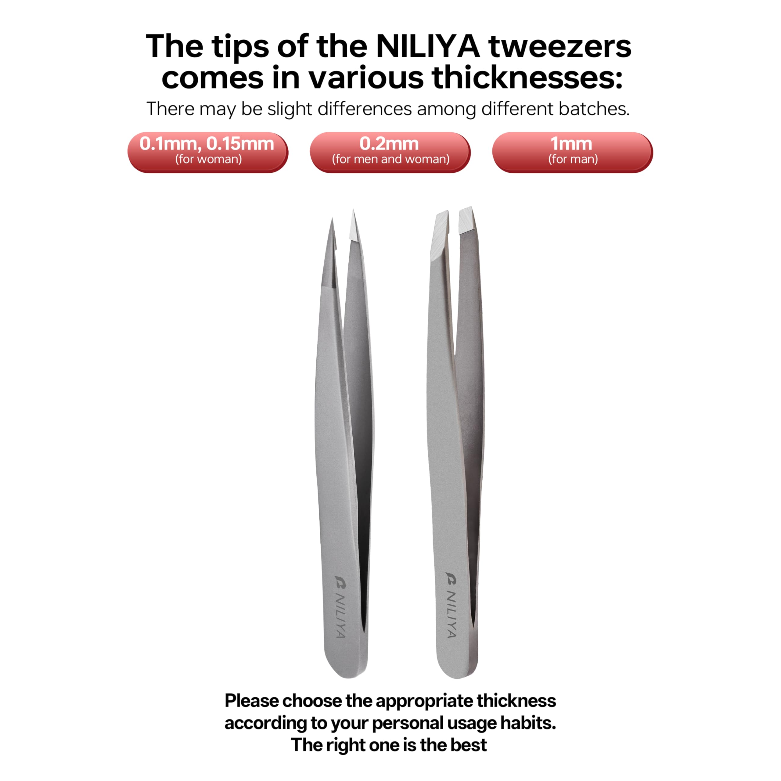 NILIYA Pointed Tweezers – Fine Point Eyebrow Tweezers with Travel Case