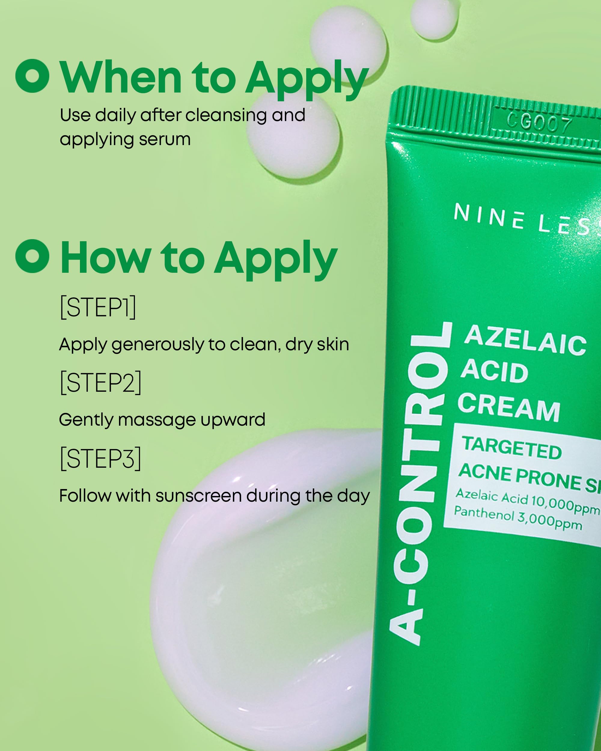 NINELESS A-Control Azelaic Acid Cream – Korean Blemish Clear Moisturizer for Face | Acne Control & Hydration