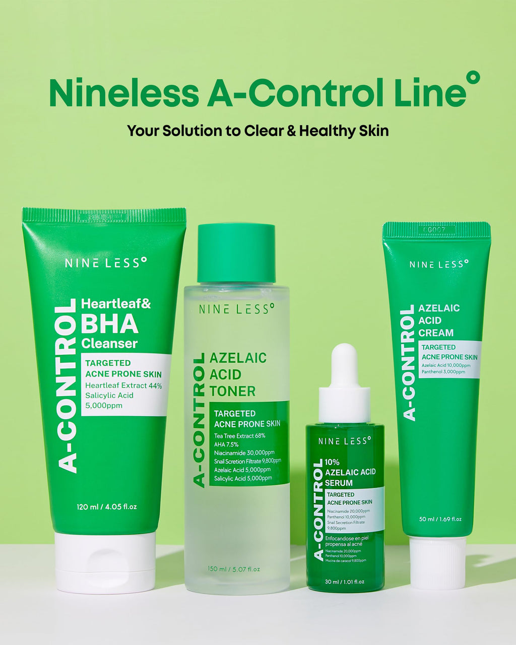 NINELESS A-Control Azelaic Acid Cream – Korean Blemish Clear Moisturizer for Face | Acne Control & Hydration