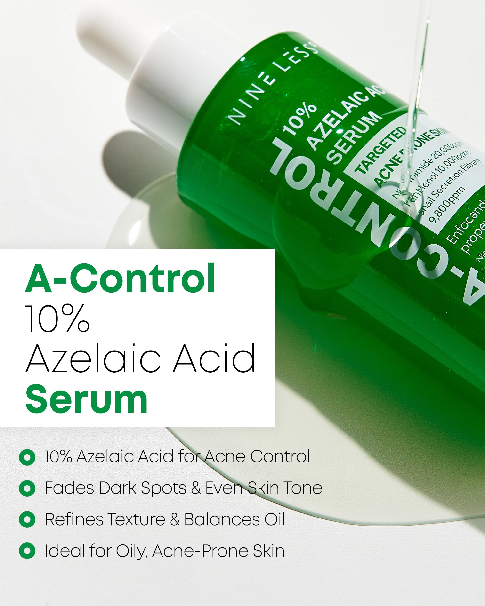 NINELESS 10% Azelaic Acid Serum with Niacinamide & Snail Mucin – Redness Relief & Dark Spot Corrector