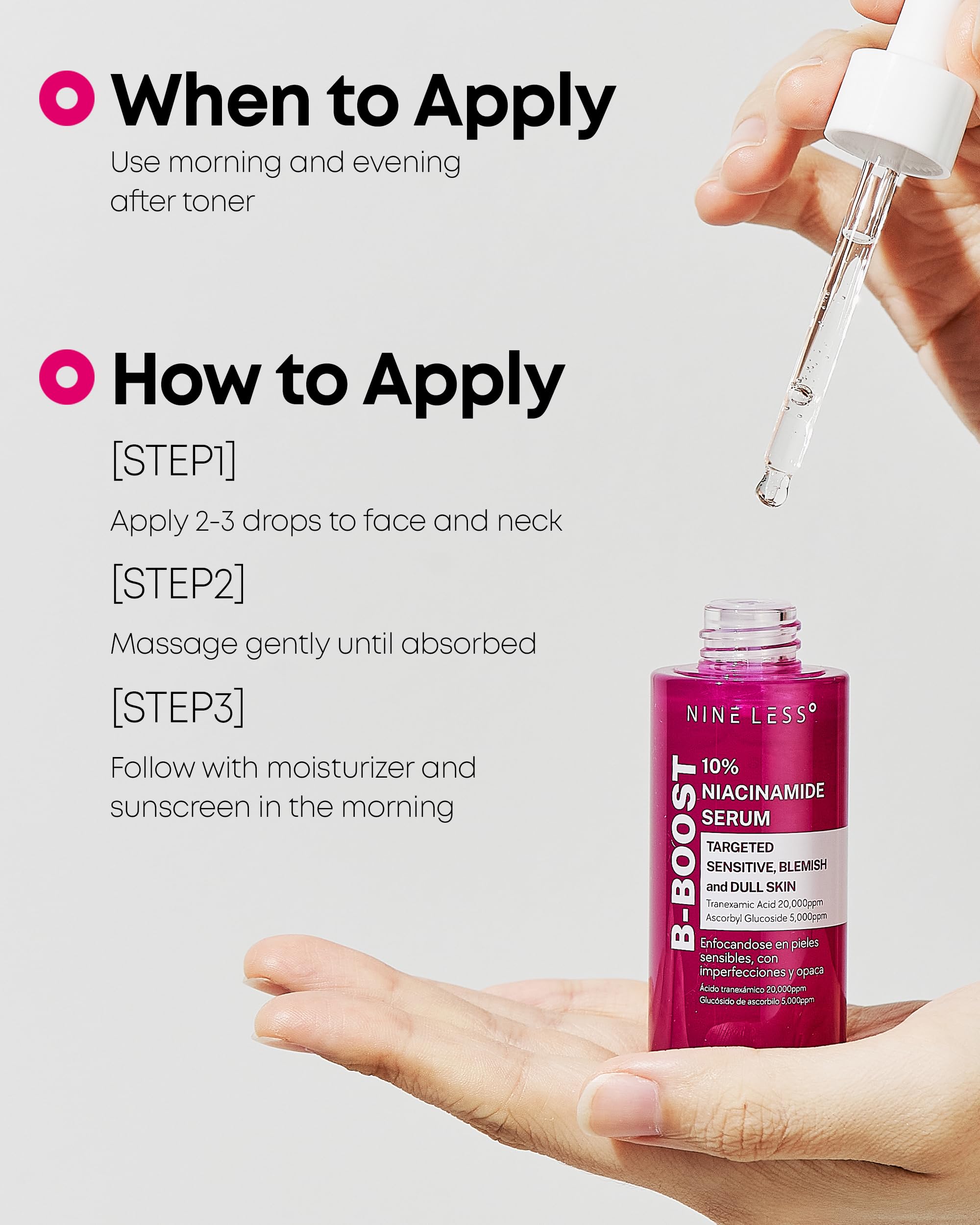 NINELESS B-Boost 10% Niacinamide Serum – Even Tone, Tranexamic Acid & Glutathione, 1.01 fl oz
