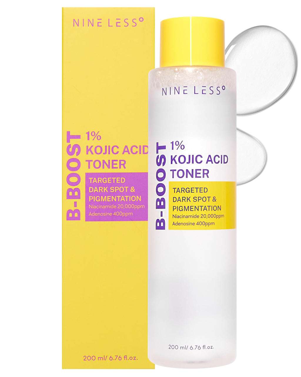 NINELESS 1% Kojic Acid Toner – 2% Niacinamide & Probiotics for Brightening & Even Tone (6.76 fl oz)