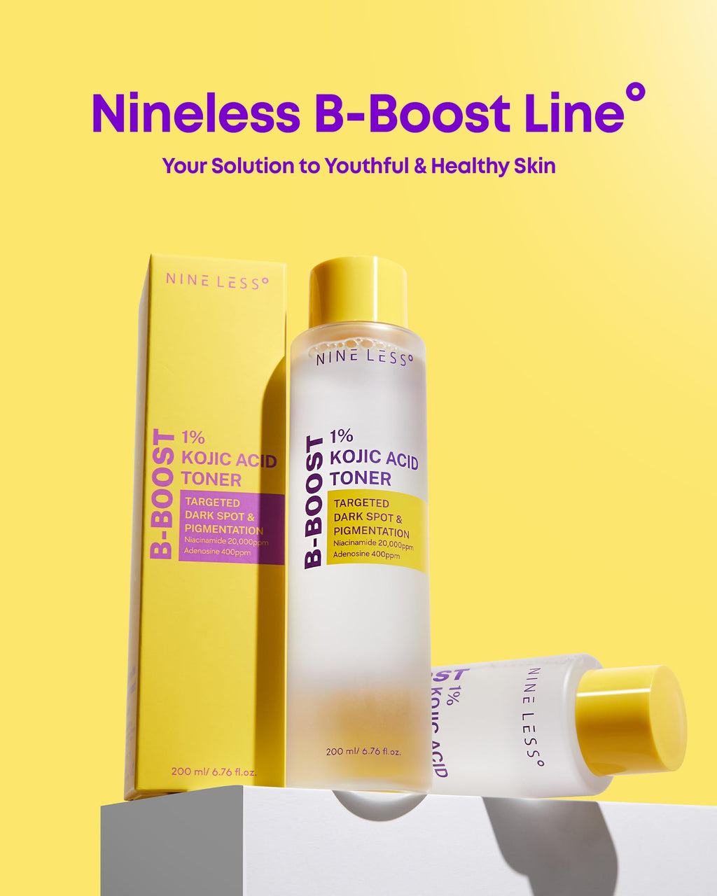 NINELESS 1% Kojic Acid Toner – 2% Niacinamide & Probiotics for Brightening & Even Tone (6.76 fl oz)