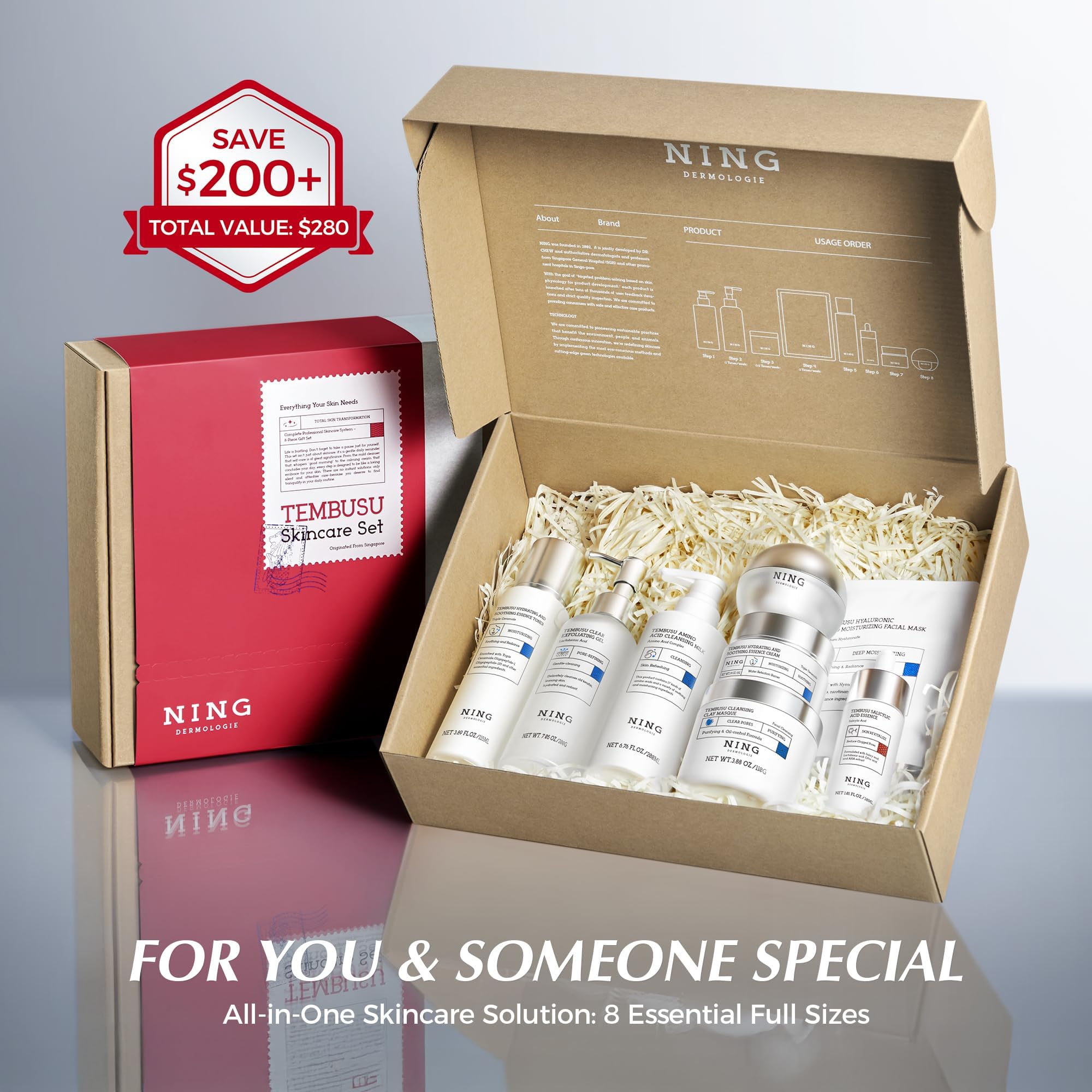 NING DERMOLOGIE 8-Step Tembusu Skincare Set — Complete Daily Routine for Sensitive, Dry, Oily & Aging Skin