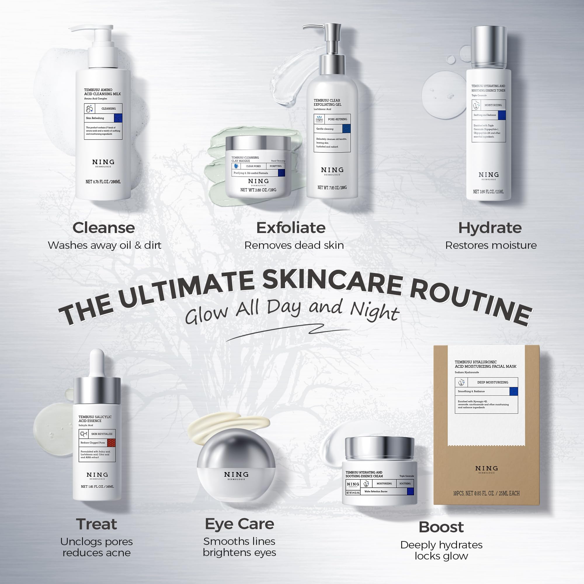NING DERMOLOGIE 8-Step Tembusu Skincare Set — Complete Daily Routine for Sensitive, Dry, Oily & Aging Skin
