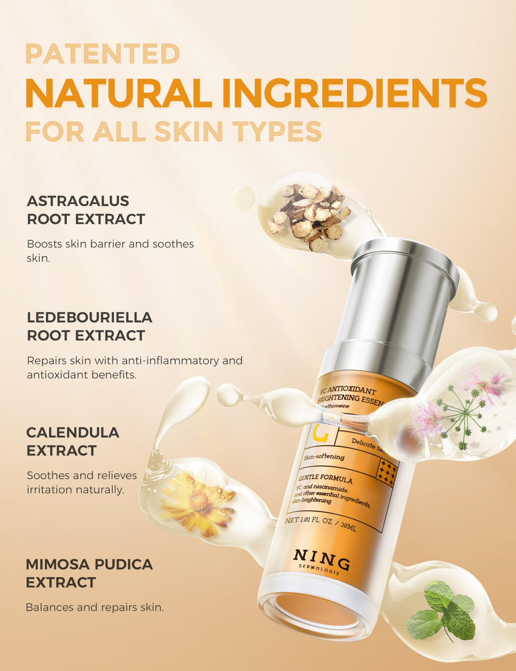 NING DERMOLOGIE Vitamin C Serum with Niacinamide & Ethyl Ascorbic Acid | Brightening, Hydration & Dark Spot Support | Korean Synergy 1.01oz
