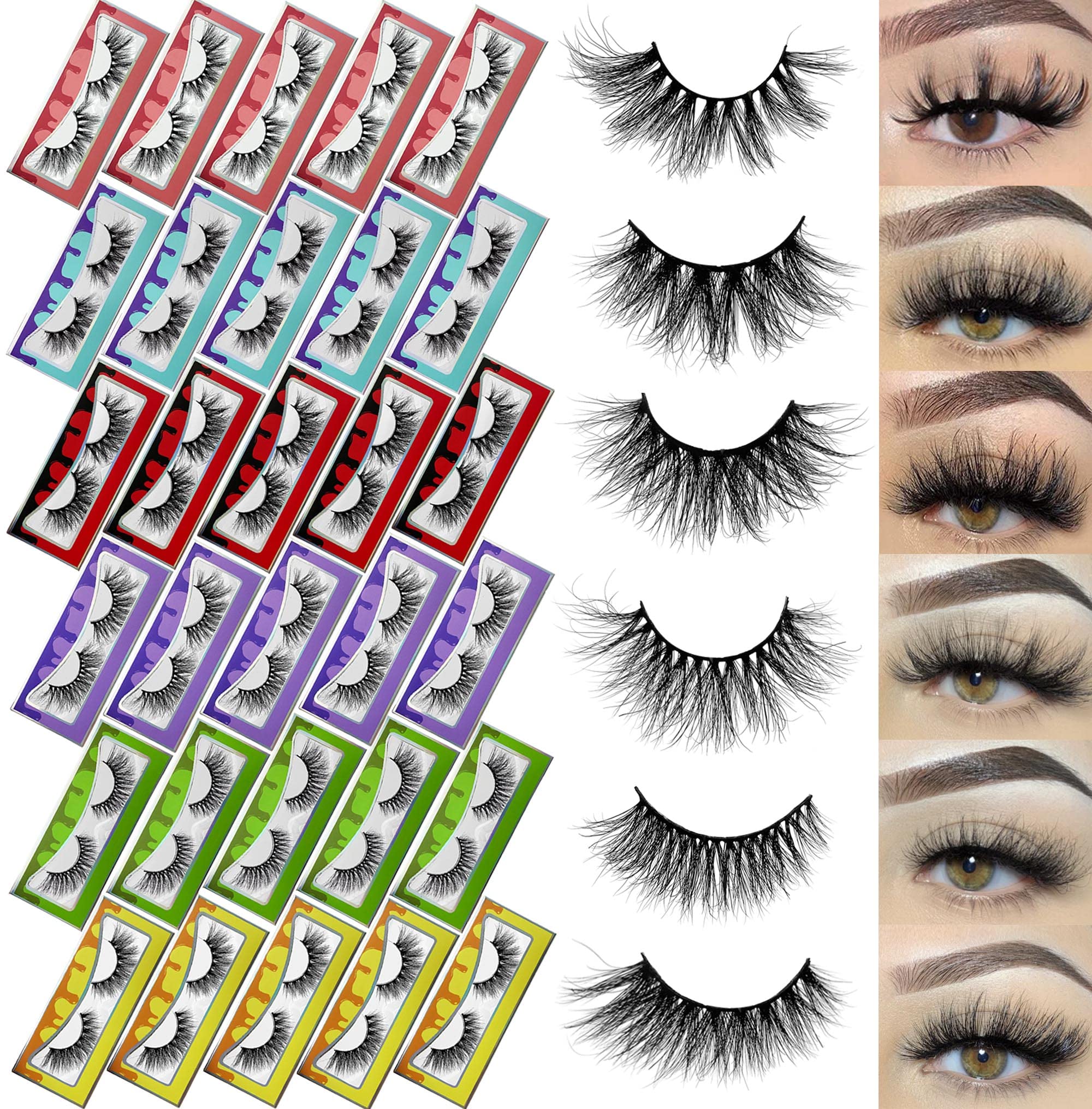 Ninglash Mink Lashes Bulk – 30 Pack, 6 Styles, 15–22mm Real Mink Full Strip Lashes