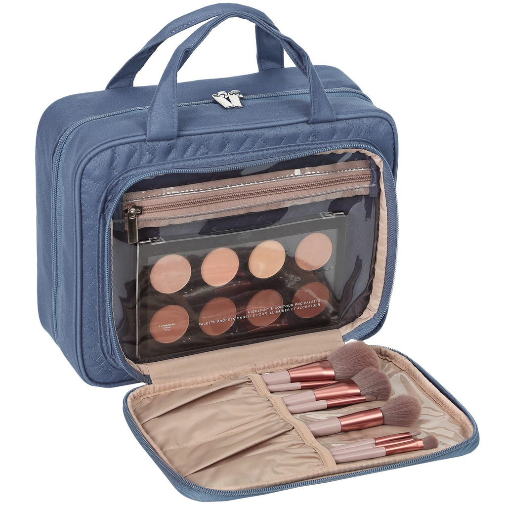 NISHEL Hanging Travel Toiletry Bag – Visible Makeup Organizer (Aegean Blue)