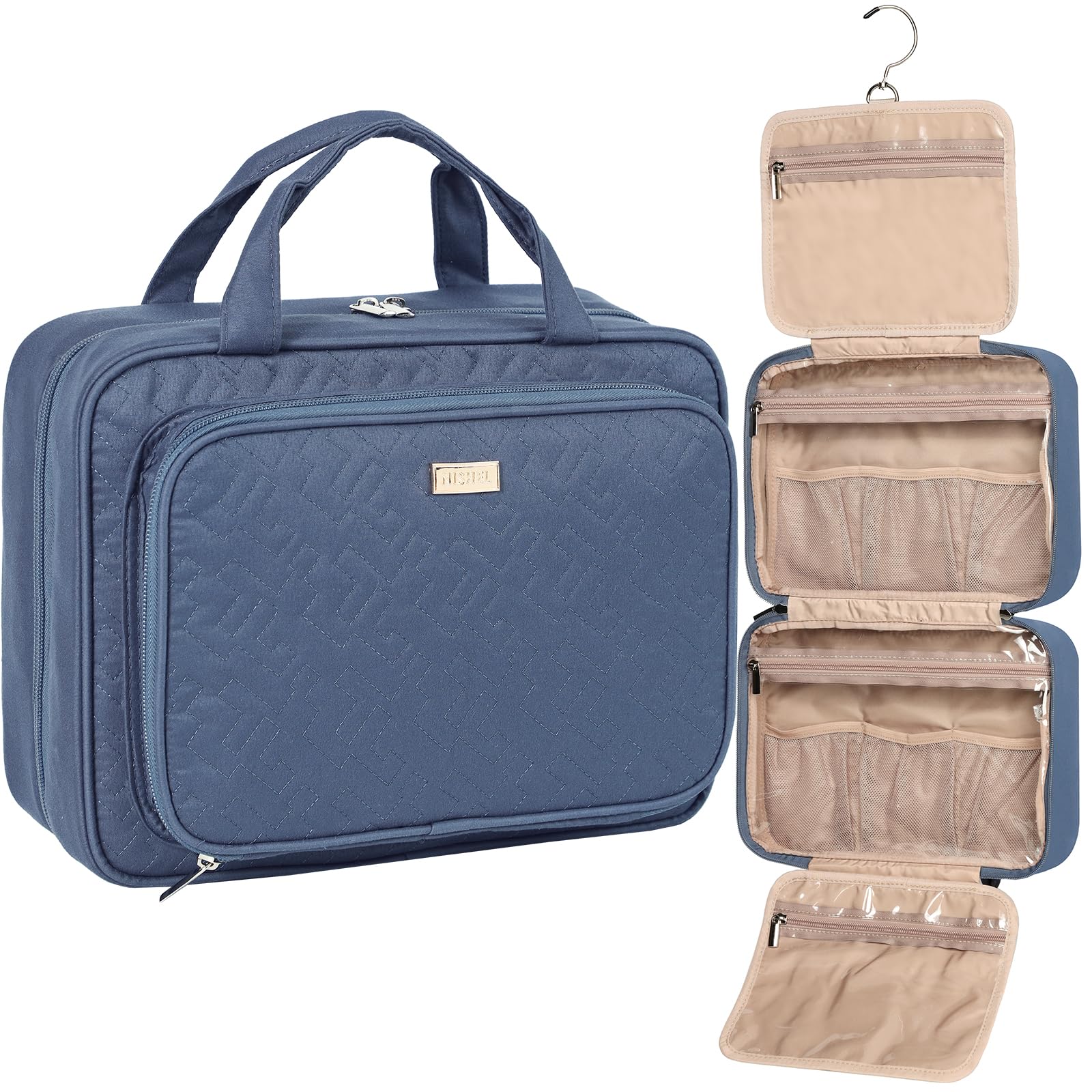 NISHEL Hanging Travel Toiletry Bag – Visible Makeup Organizer (Aegean Blue)