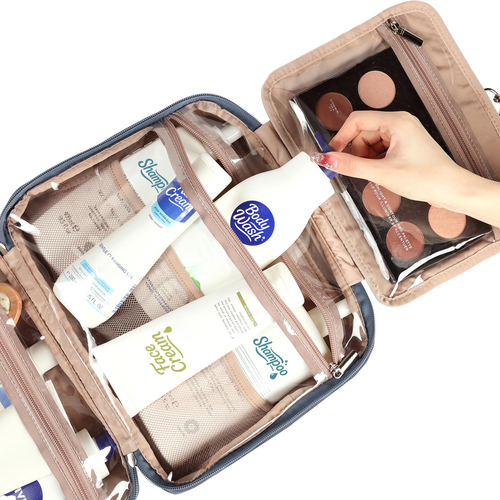 NISHEL Hanging Travel Toiletry Bag – Visible Makeup Organizer (Aegean Blue)