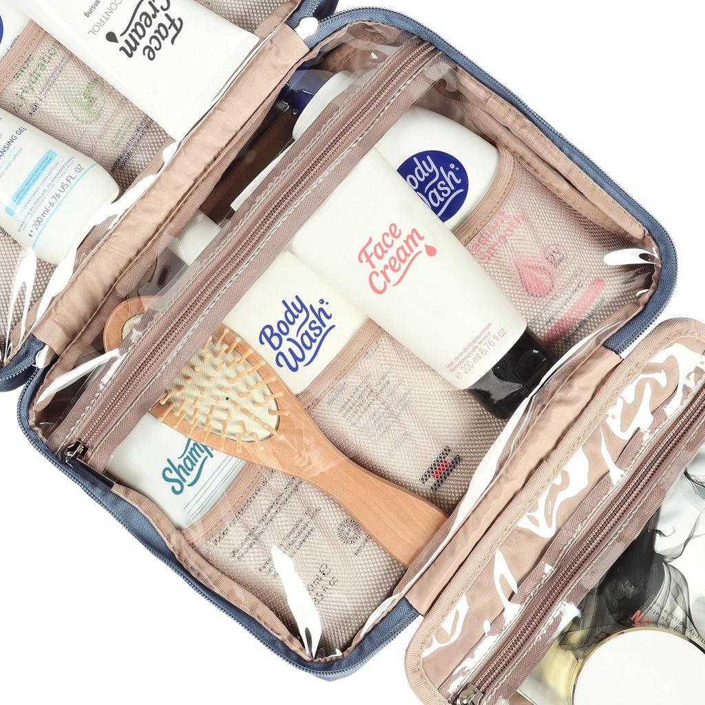 NISHEL Hanging Travel Toiletry Bag – Visible Makeup Organizer (Aegean Blue)