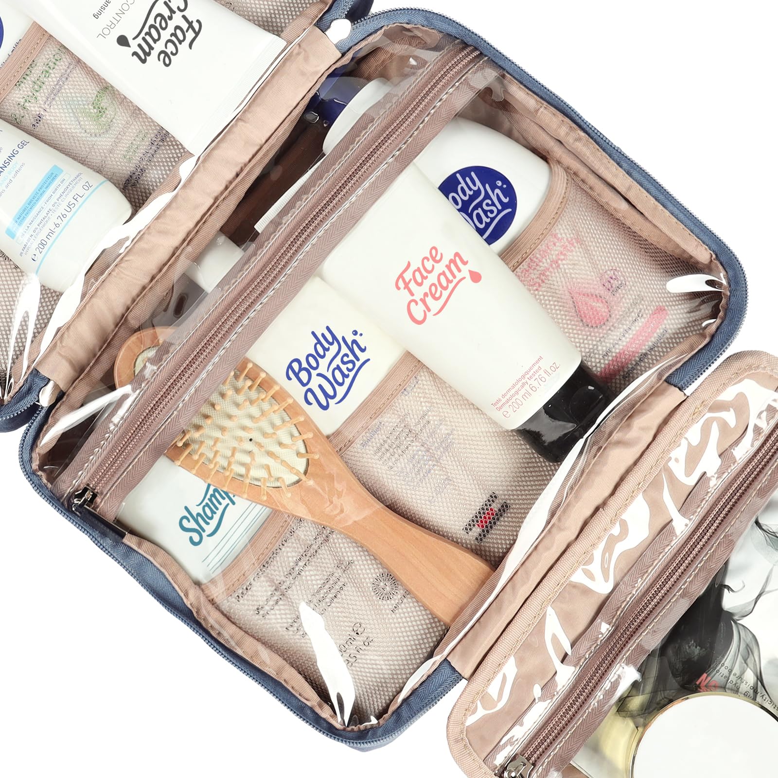NISHEL Hanging Travel Toiletry Bag – Visible Makeup Organizer (Aegean Blue)