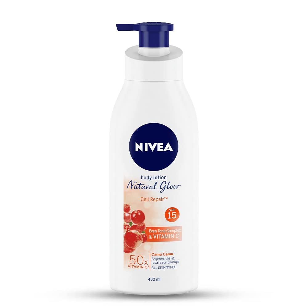 NIVEA Body Lotion Natural Glow – Vitamin C SPF 15, Cell Repair & Even Tone, 400 ml