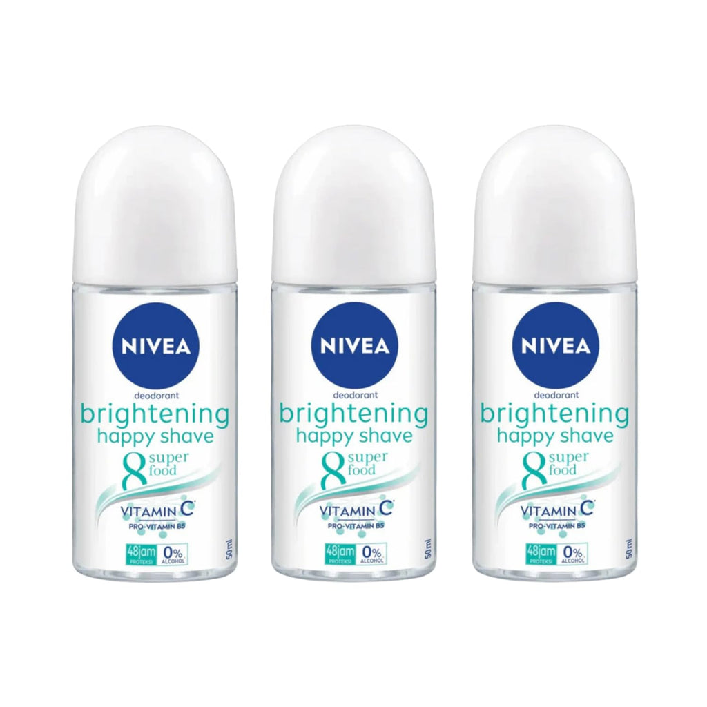 NIVEA Brightening Happy Shave 8 Superfood Roll-On Deodorant 50ml | 48H Odor Protection | 3-Pack