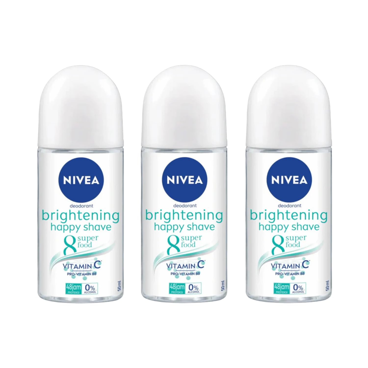 NIVEA Brightening Happy Shave 8 Superfood Roll-On Deodorant 50ml | 48H Odor Protection | 3-Pack