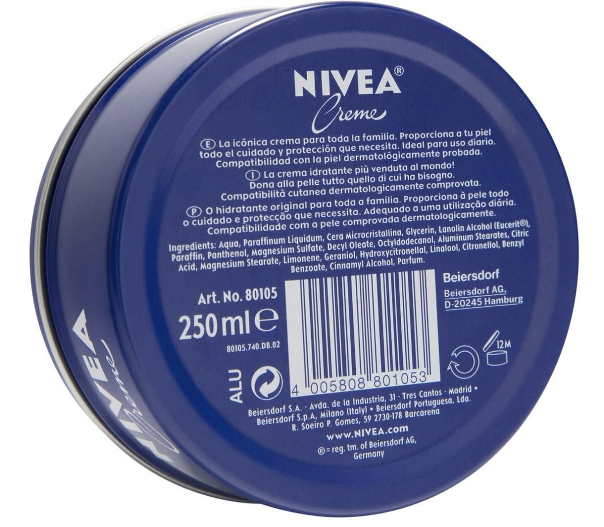 NIVEA Genuine German Cream Metal Tin 250ml – 2 Pack